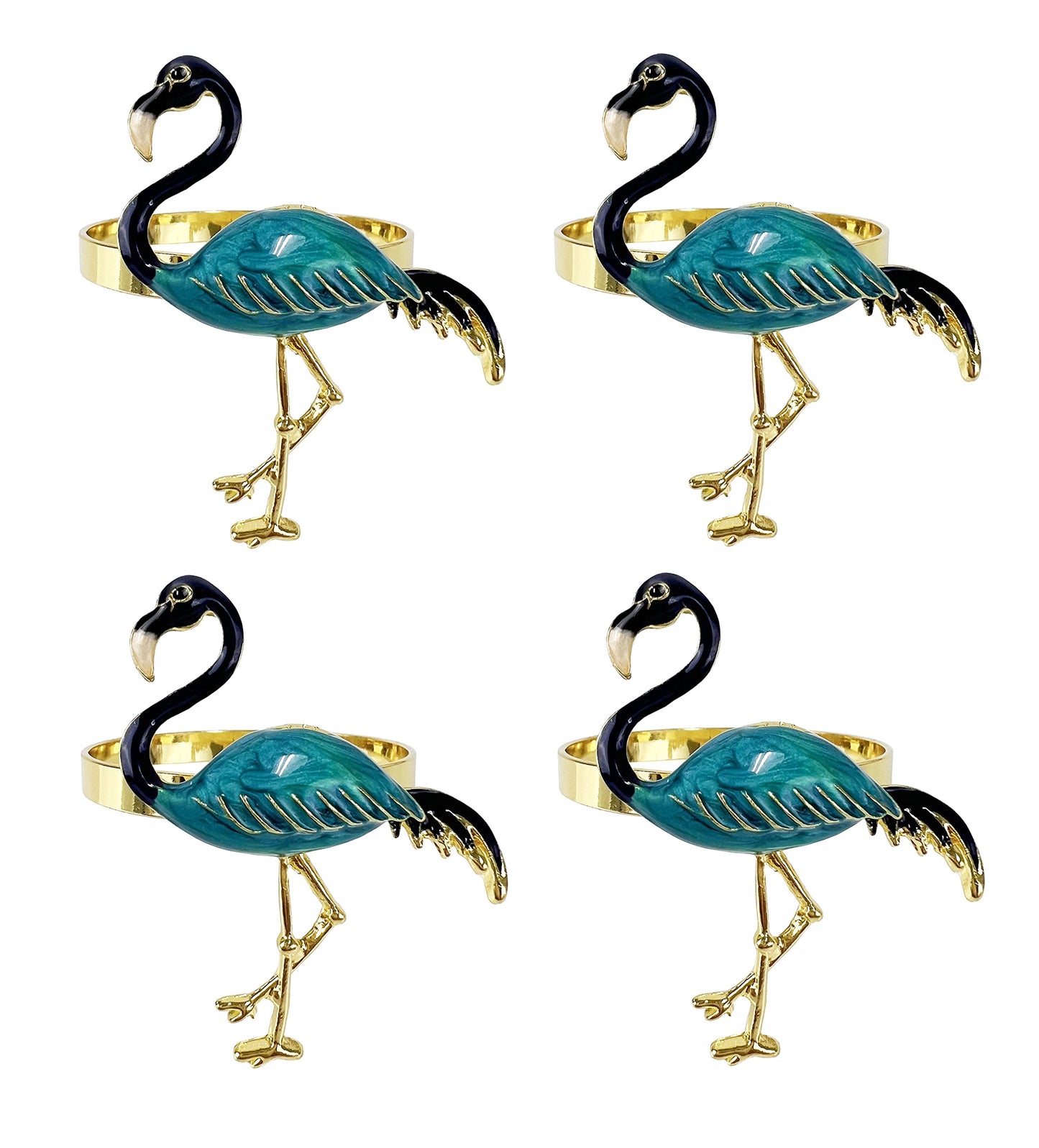Fennco Styles Enamel Glazed Flamingo Metal Napkin Rings, Set of 4 - Beige Decorative Napkin Holders for Home, Dining Room, Banquets, Family Gatherings, Holidays and Special Occasions