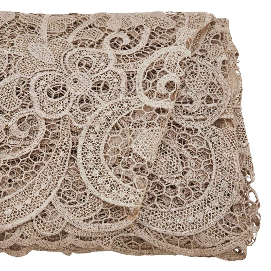 Fennco Styles Exquisite All Over Floral Lace Tablecloth - Ecru Table Cover for Home Decor, Dining Room, Banquets, Wedding and Special Occasion