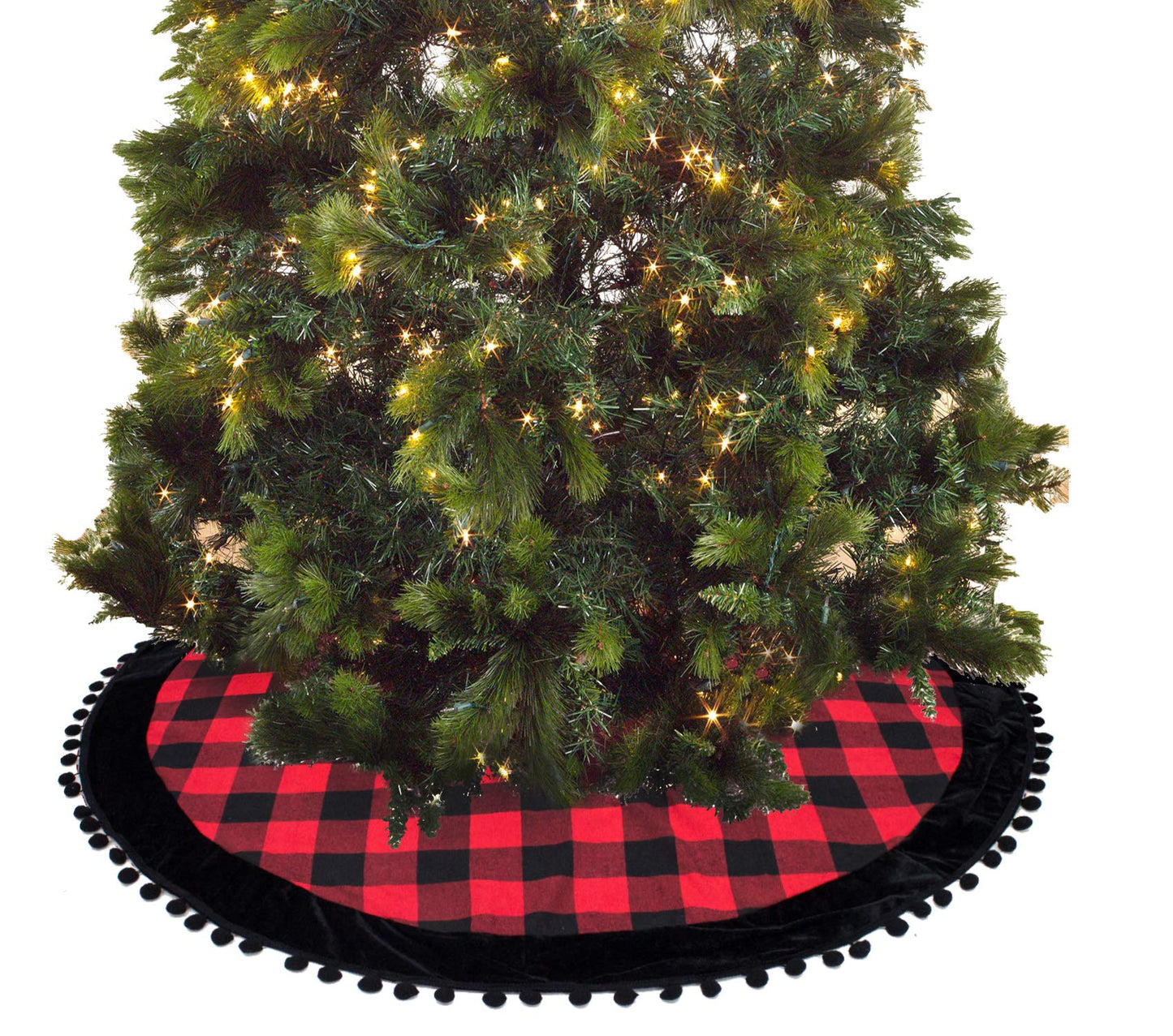 Fennco Styles Red & Black Buffalo Plaid Christmas Tree Skirt 53" Round - Holiday Tree Skirt for Home, Christmas Tree, Winter Festivals, Office, School Décor