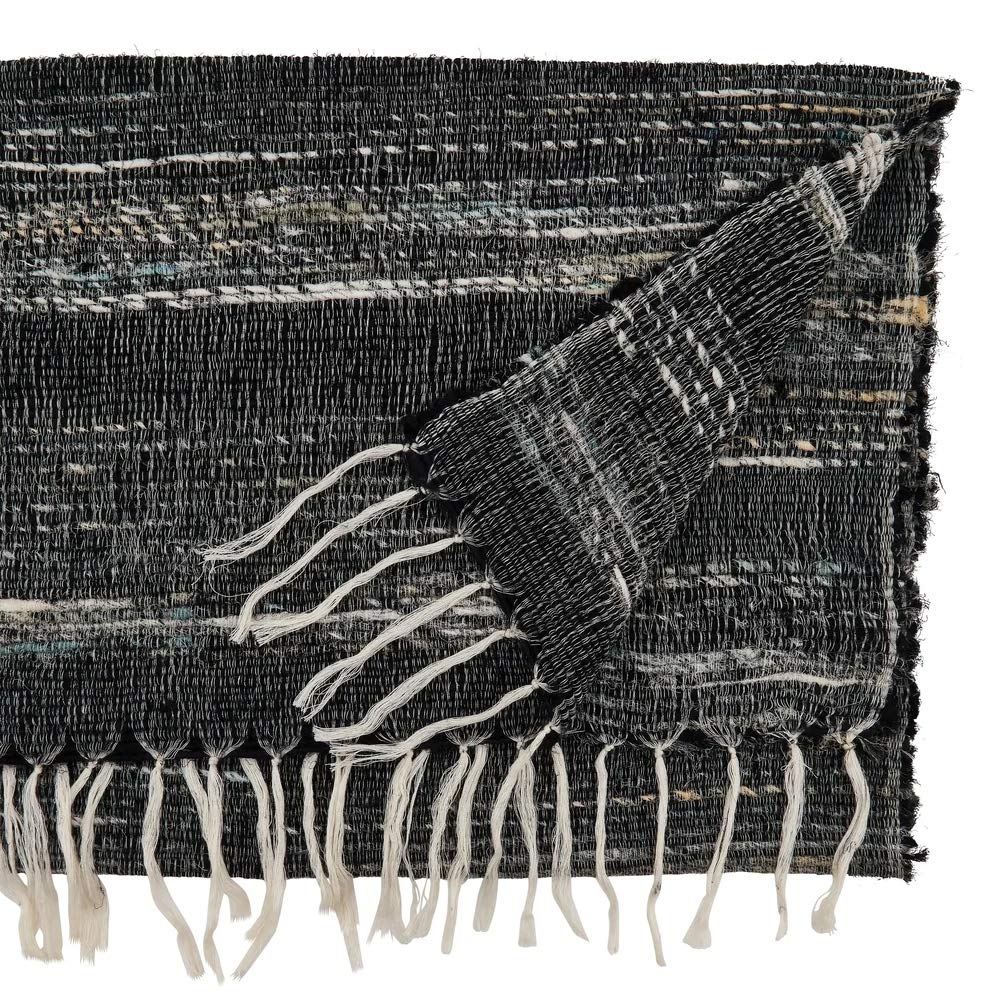 Fennco Styles Homey Cotton Table Runner with Stripes 16 x 72 Inch – Black Table Cover for Home Décor, Dining Table, Banquets, Holidays and Special Events