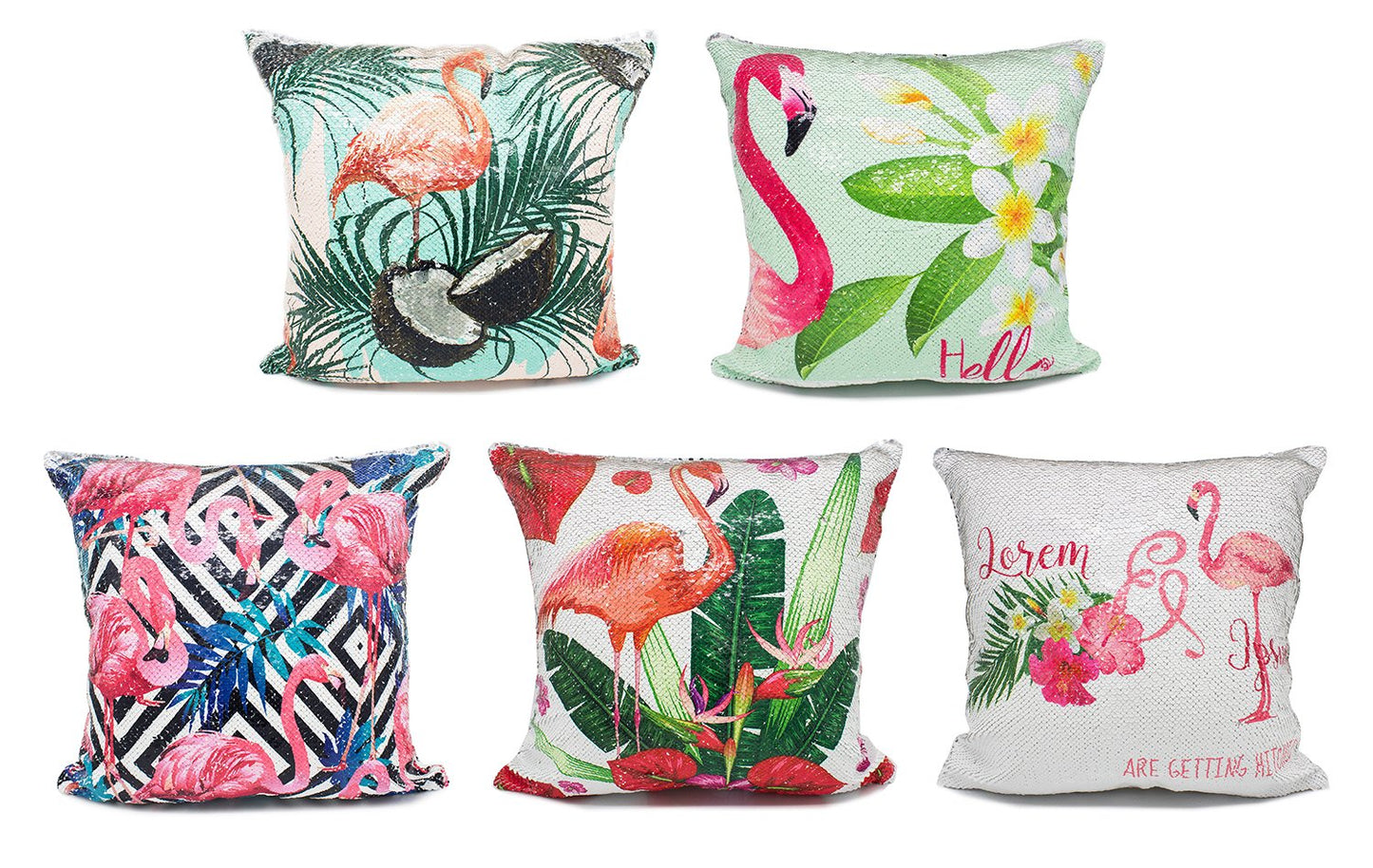 Fennco Styles Reversible Flamingo Mermaid Sequin Magic Throw Pillow 16" Square-5 Designs