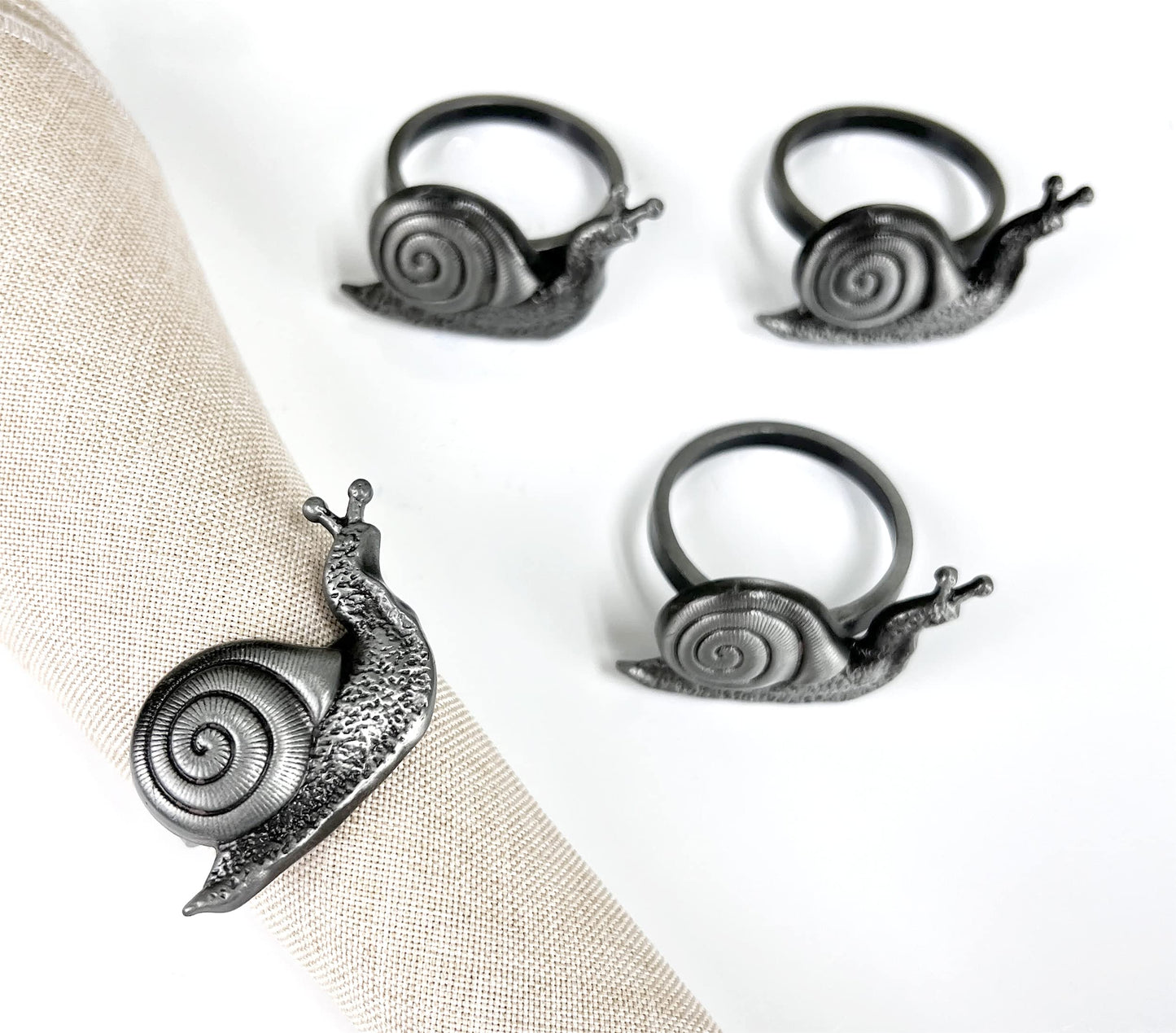 Fennco Styles Nature's Touch Snail Metal Napkin Rings, Set of 4 – Copper Napkin Holders for Family Dinner, Themed Party, Table Décor, Banquets, Holidays and Special Occasion