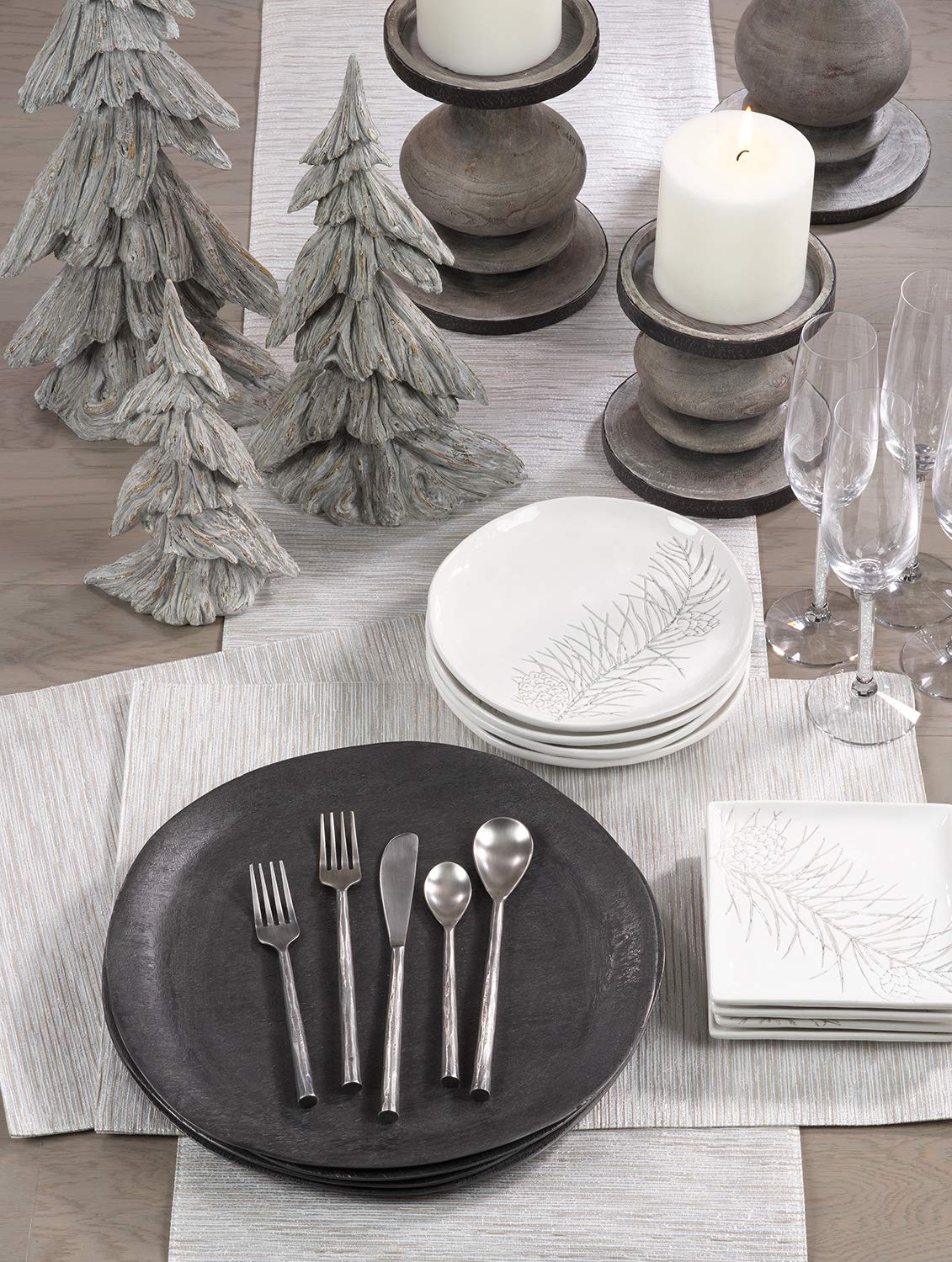 Fennco Styles Evelina Collection Contemporary Metallic Fused Table Linens – Silver Table Linens for Banquets, Family Gather, Special Events and Home Décor