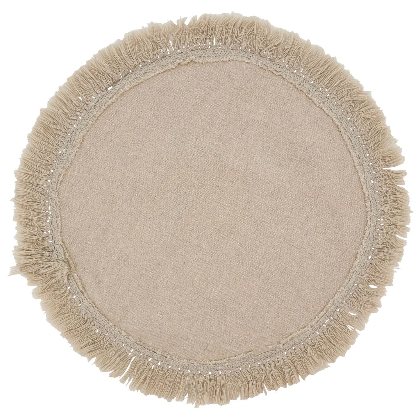 Fennco Styles Stonewashed Fringe Design 100% Linen Placemats 13" Round, Set of 4 - Blue-Grey Table Mats for Christmas, Holiday, Dining Table, Everyday Use, Banquets and Special Occasion
