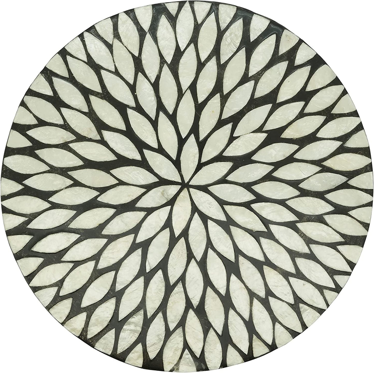 Fennco Styles Geometric Capiz Design Placemat 15" Round, 1-Piece – Black & White Elegant Table Mat for Home, Dining Room Décor, Banquets, Indoor & Outdoor and Special Events