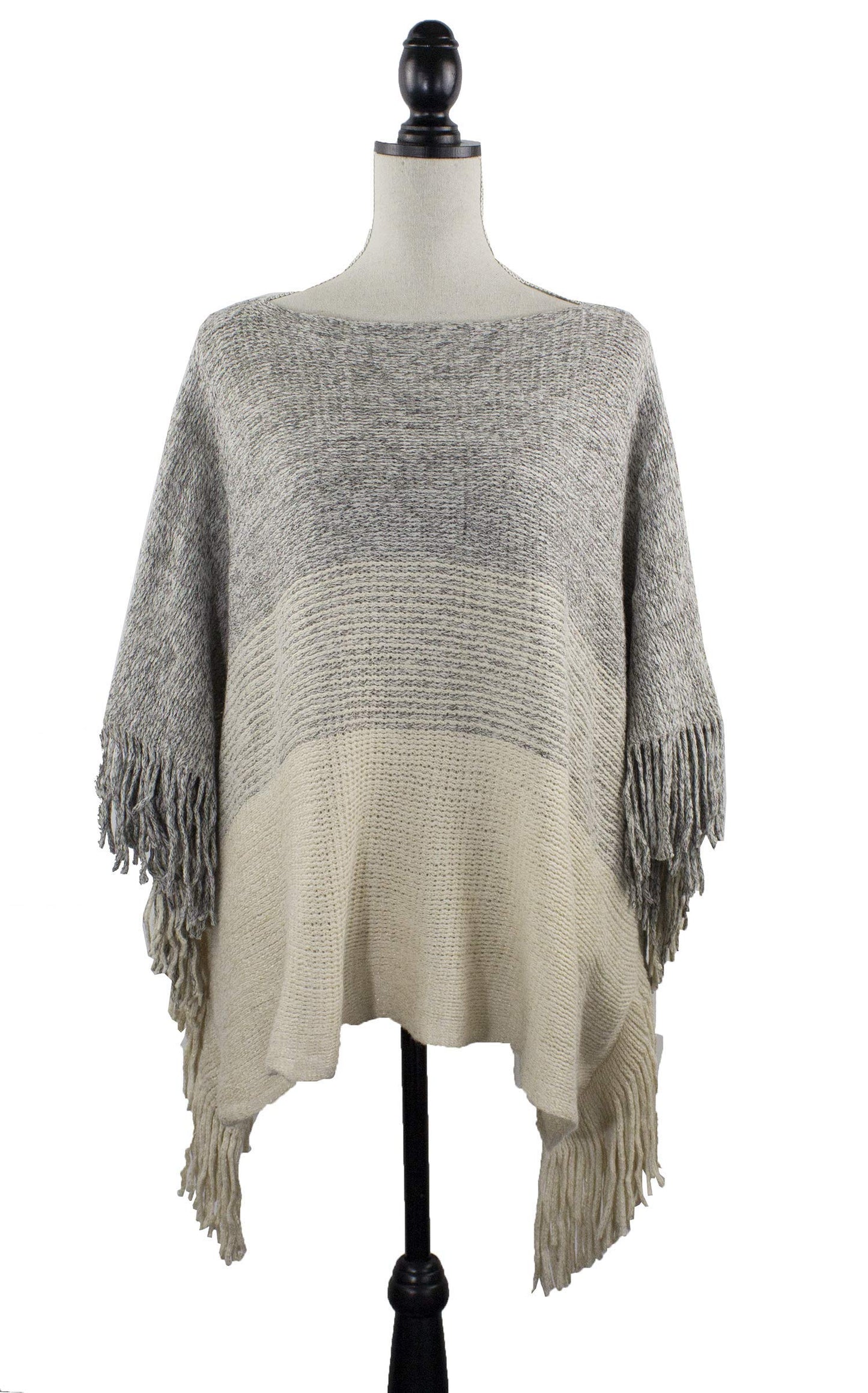 stylesilove Womens Knit Two Tone Batwing Fringe Poncho Cardigan Pullover Cozy Sweater Wrap Jacket