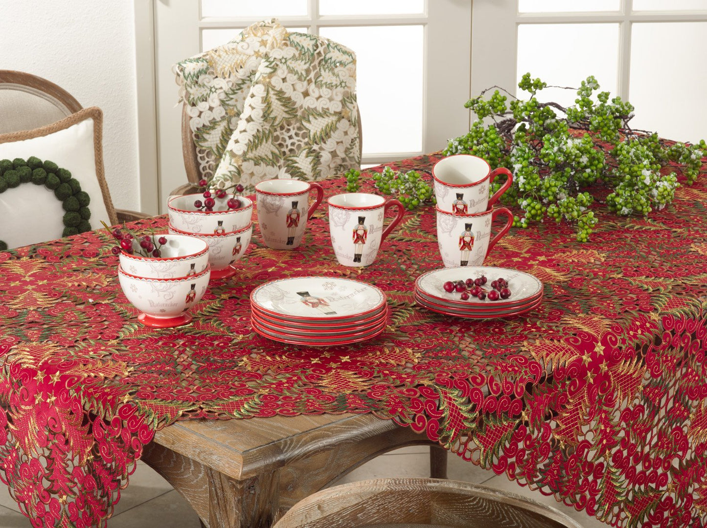 Fennco Styles Embroidered Christmas Tree Cutwork Tablecloths