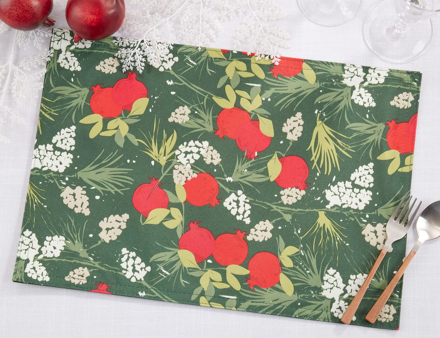Fennco Styles Pomegranate Design Holiday Table Runner 16" W X 54" L - Red & Green Harvest Table Cover for Christmas, Seasonal Décor, Banquet, Family Gathering and Special Events