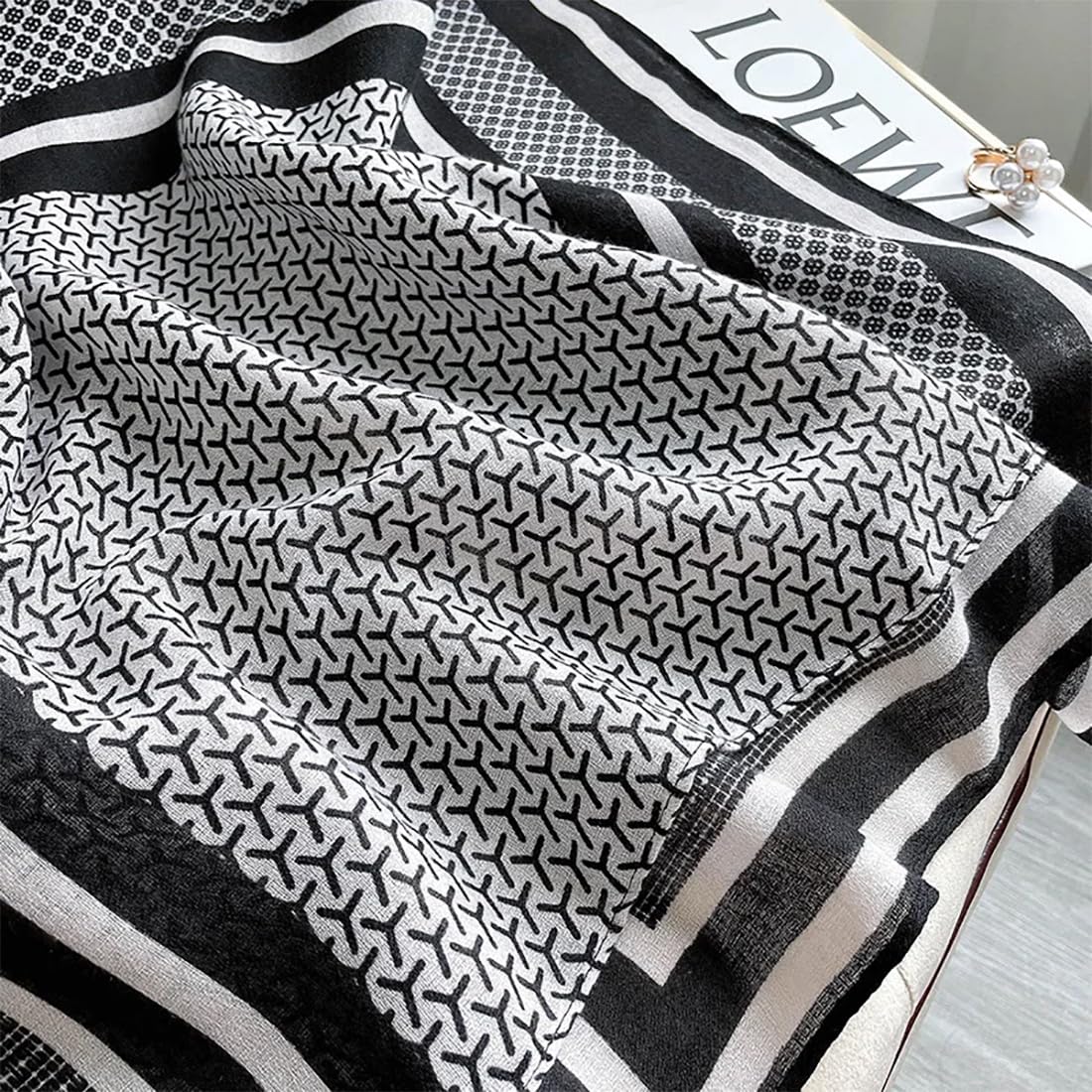 stylesilove Women Stripe Geometric Printed Lightweight Fashion Scarf Large Shawl Scarves Neck Wraps for All Season, 7 Colors