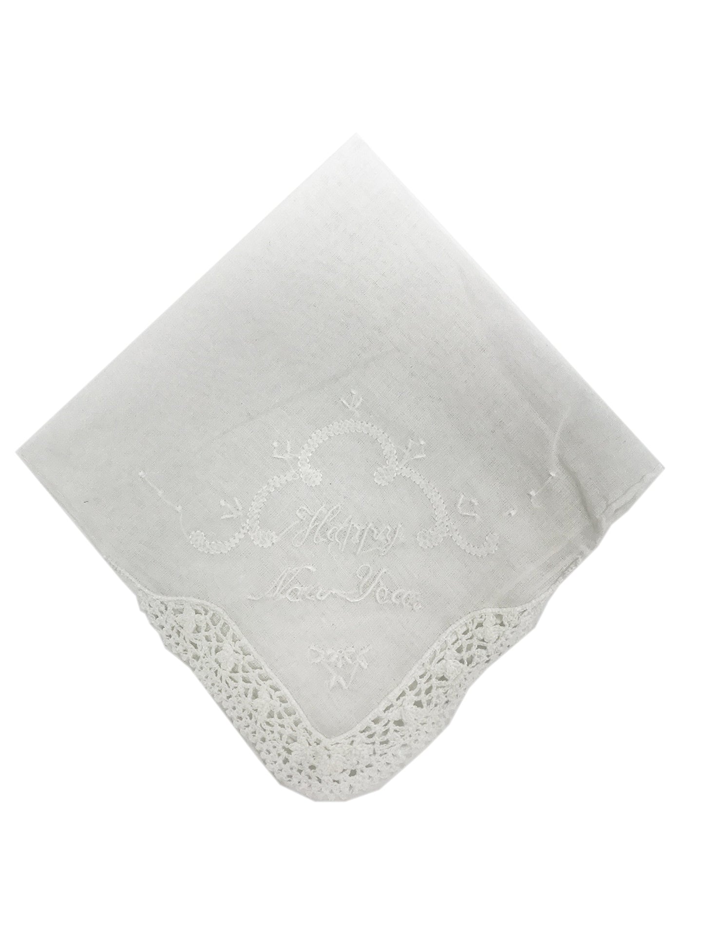 Fennco Styles Embellished Holiday Christmas Handkerchiefs - 4 Styles -11" Square - Set of 4 (Happy New Year)