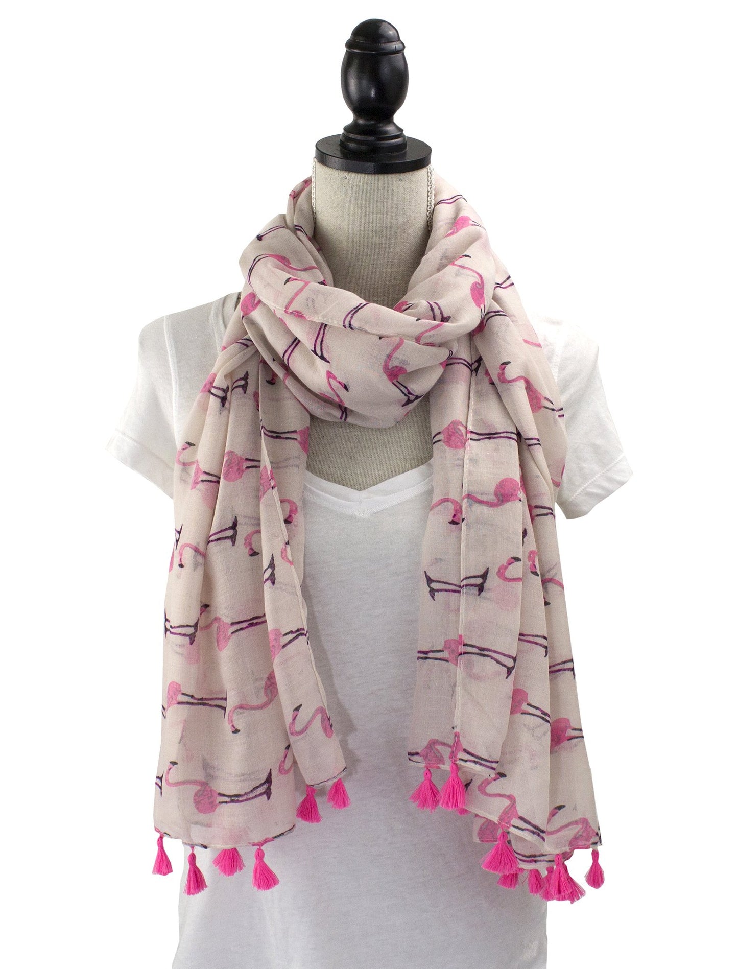 stylesilove Lightweight Womens Flamingo Tassels Soft Cotton Scarf Shawl