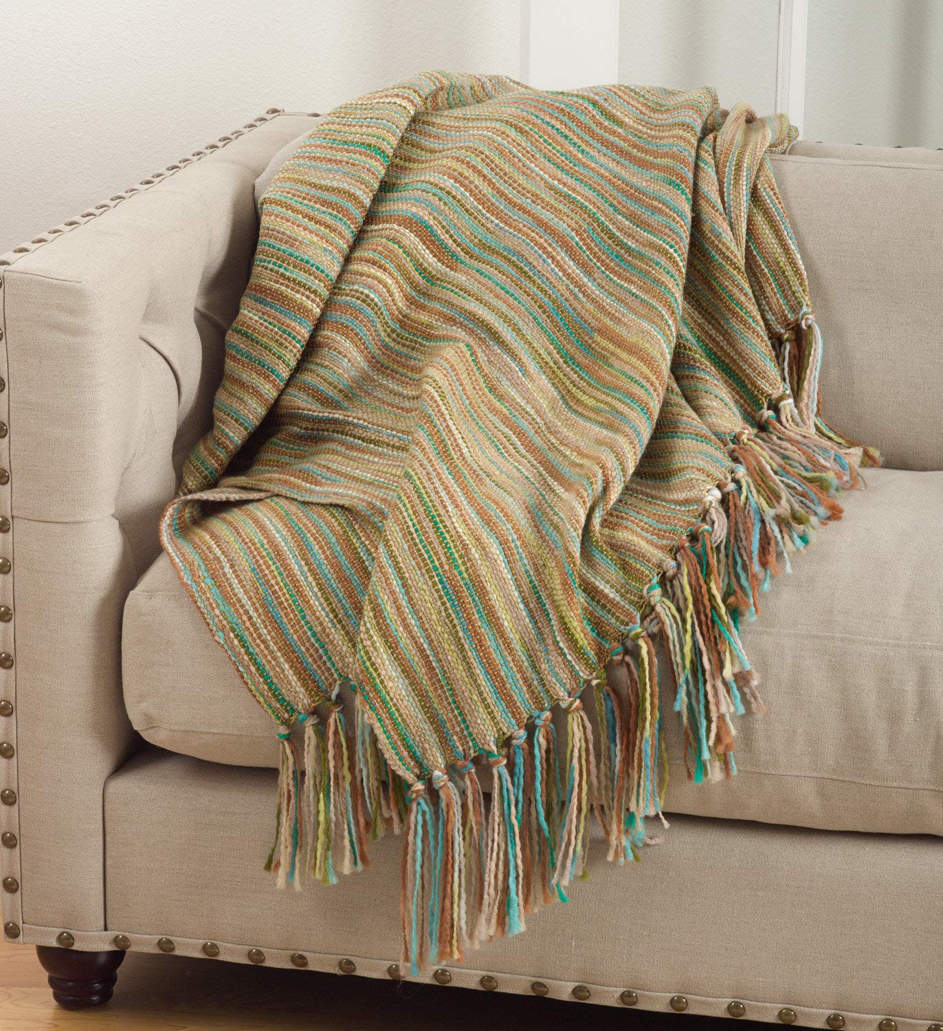 Fennco Styles Woven Contemporary Throw Blanket with Fringe (Green)