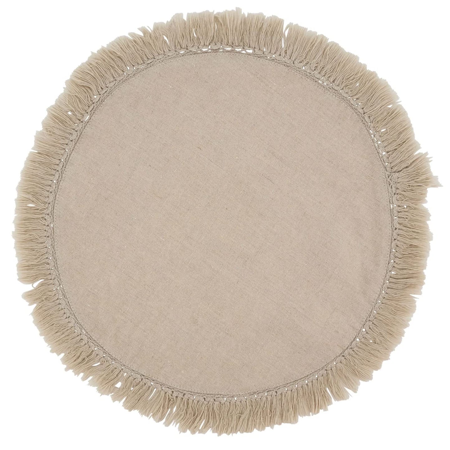 Fennco Styles Stonewashed Fringe Design 100% Linen Placemats 13" Round, Set of 4 - Blue-Grey Table Mats for Christmas, Holiday, Dining Table, Everyday Use, Banquets and Special Occasion