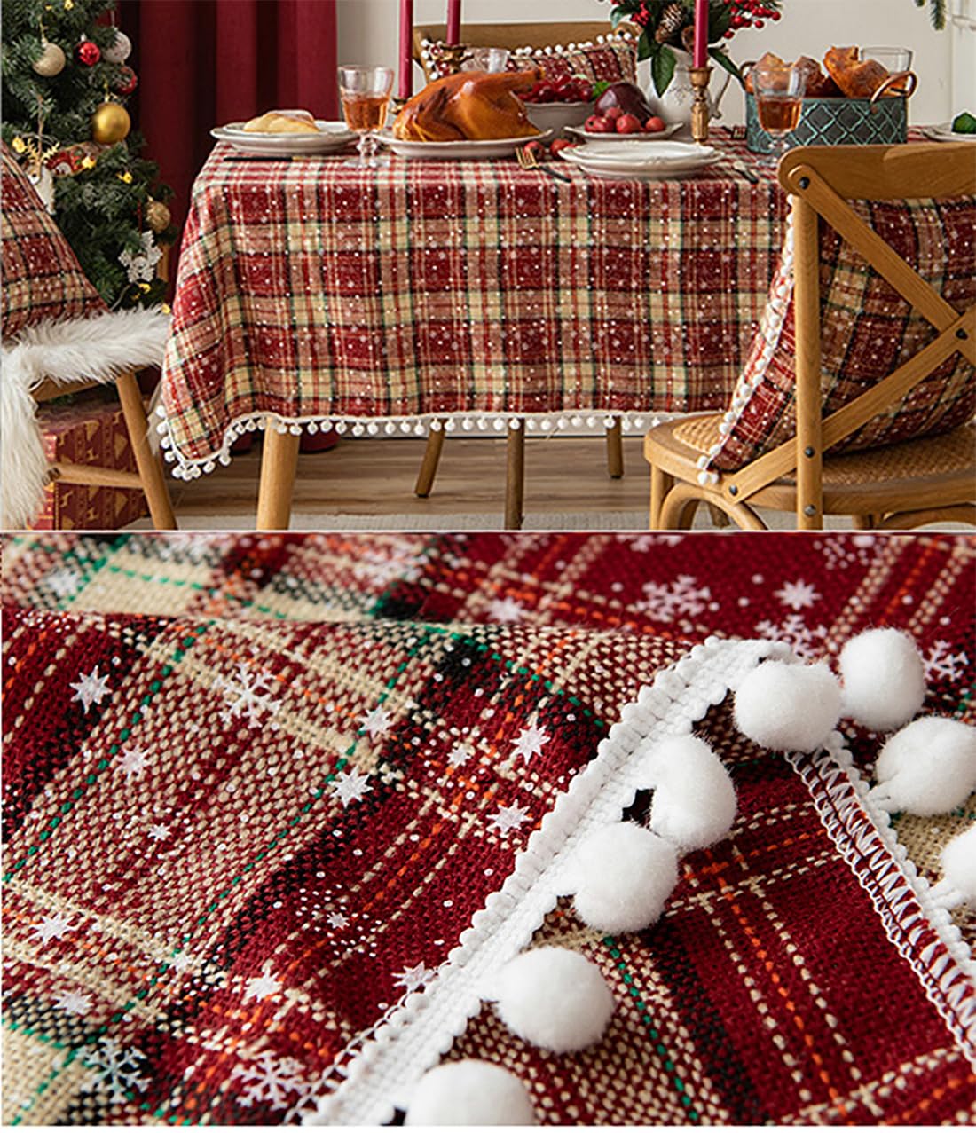 Fennco Styles Classic Plaid Snowflake Holiday Tablecloth - Tartan Rectangular Table Cover for Dining Room, Christmas Décor, and Winter Festivals