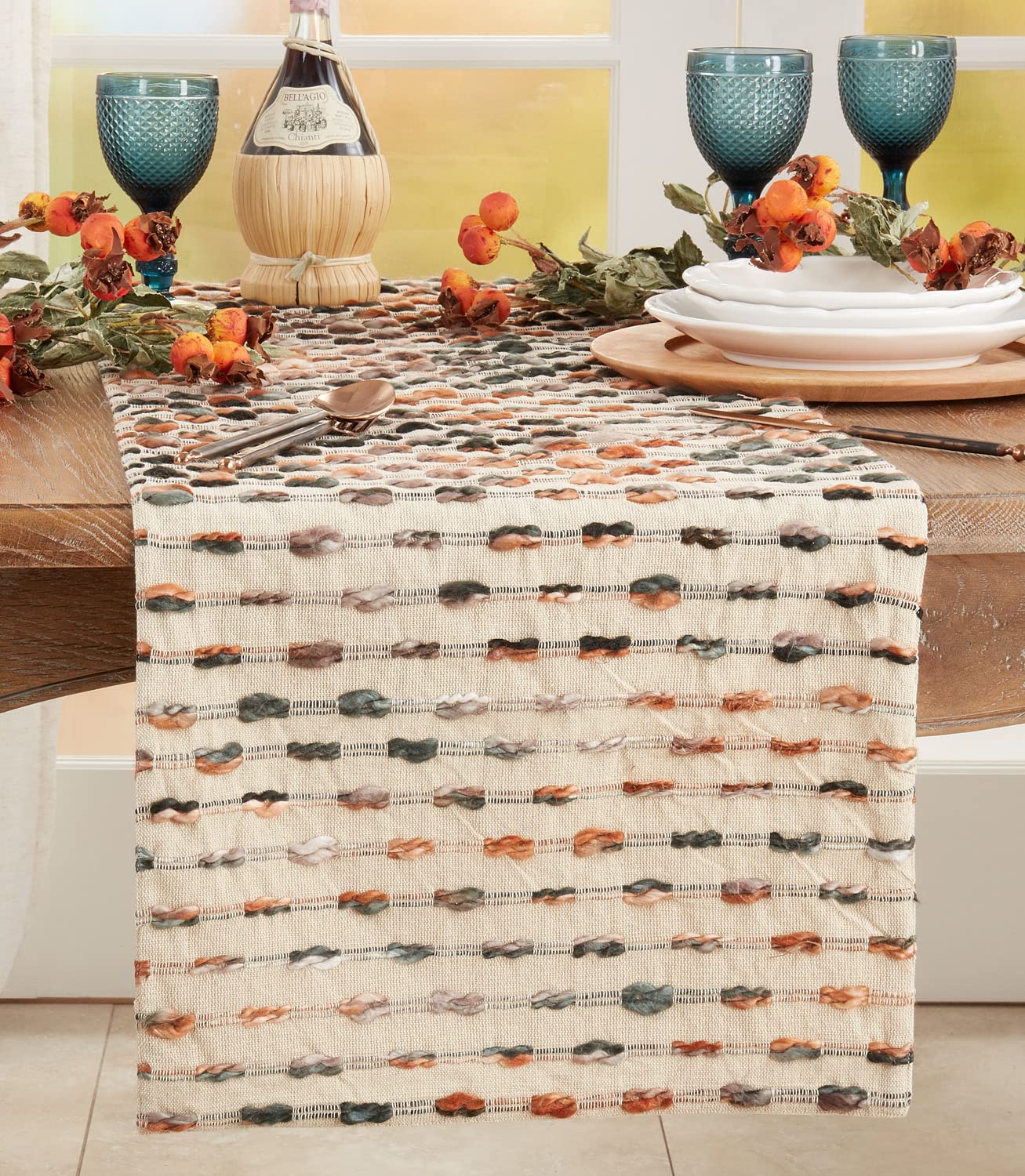Fennco Styles Striped Woven Cotton Table Runner 16" W x 72" L - Multicolored Design Table Cover for Home, Dining Room, Banquets, Family Gatherings and Special Occasions