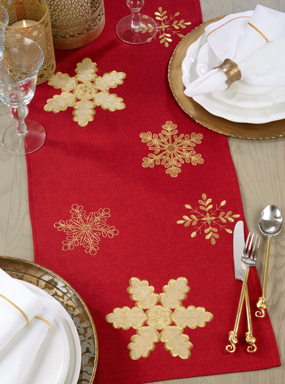 Fennco Styles Holiday Christmas Embroidered Snowflak 16 x 72 Inch Table Runner - Festive Table Runner for Christmas Banquets, Family Gathering, Special Events and Holiday Home Décor