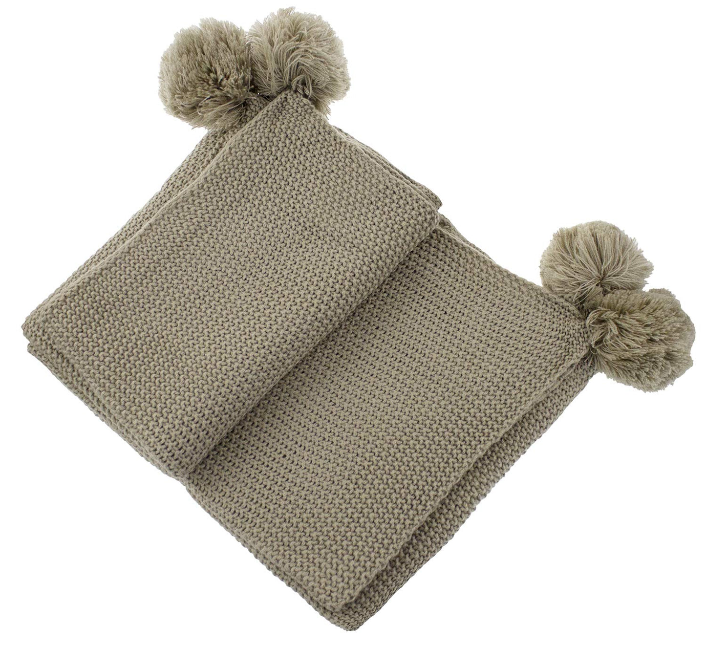 Fennco Styles Chunky Knit with Pom Pom Design Solid Color Throw Blanket 50" W X 60" L - 2 Colors