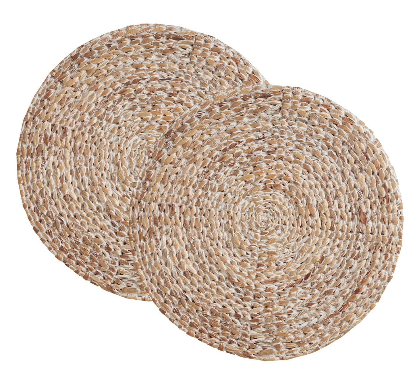 Fennco Styles Handwoven Water Hyacinth Placemats 15" Round, Set of 2 - White Braided Table Mats Heat Resistant Insulation for Home, Boho Décor, Dining Table, Banquets, Special Events