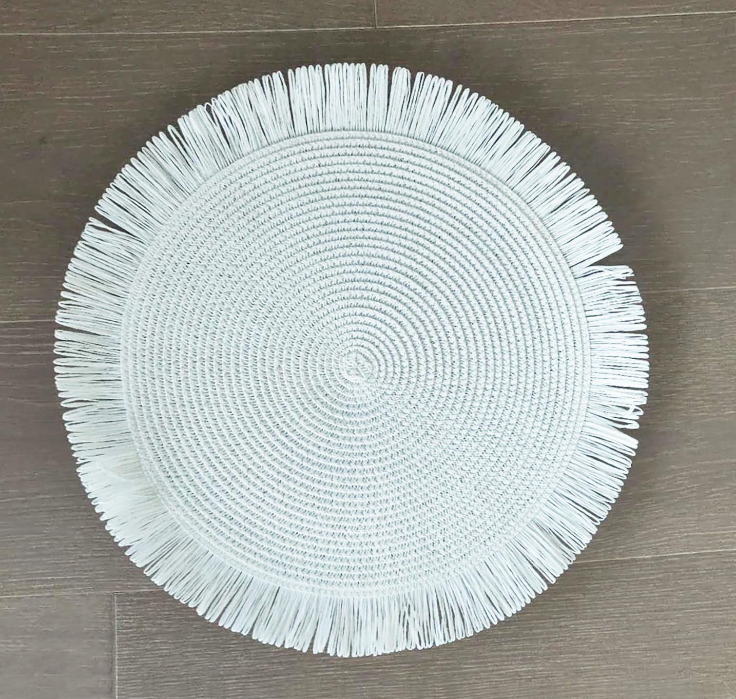 Fennco Styles Handwoven Fringe Boho Placemats 15" Round - Natural Braided Texture Table Mats for Home, Dining Room, Banquets, Family Gathering and Special Occasion