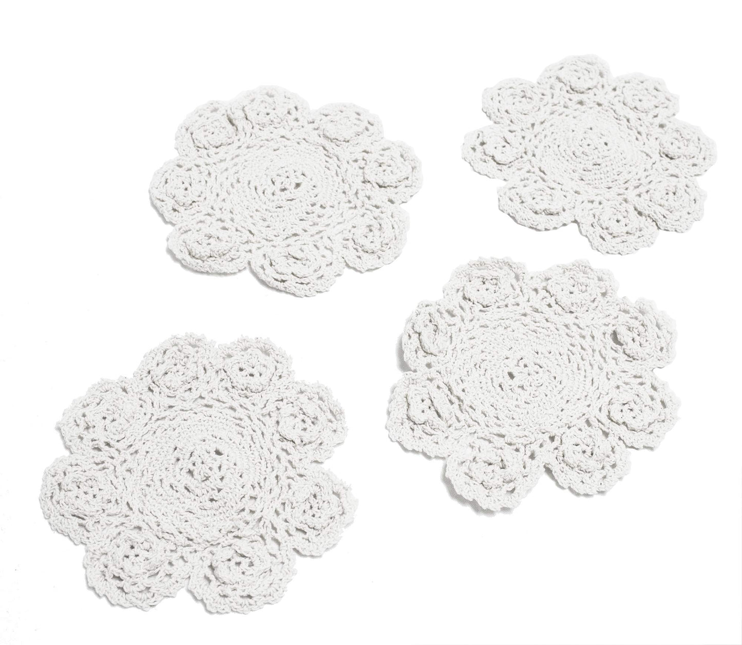 Fennco Styles Handmade 3D Flowers Crochet Lace Cotton Round Doilies, Set of 4