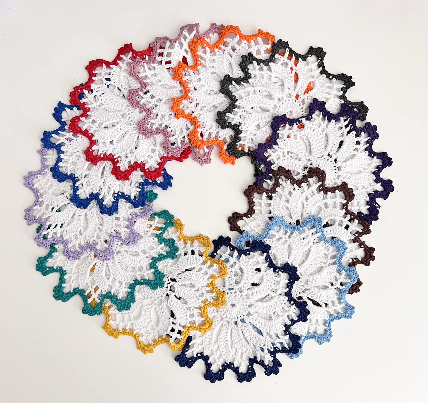 Fennco Styles Handmade Crochet Cotton Whirlwind Two-Tone Doily 6-Inch Round, 2-Piece - Drink Coaster for Everyday Use, Holiday, Farmhouse Décor, Cocktail, Tea Party, Special Occasion