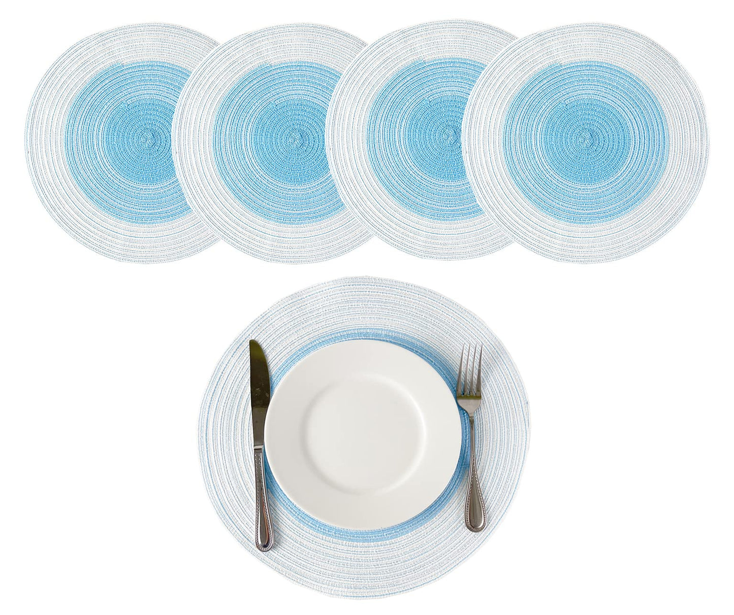 Fennco Styles Handmade Gradient Textured Ramie Placemats 14" Round, Set of 4 – Braided Table Mats Heat Resistant Insulation for Home Décor, Dining Table, Everyday Use, Banquets, Special Events