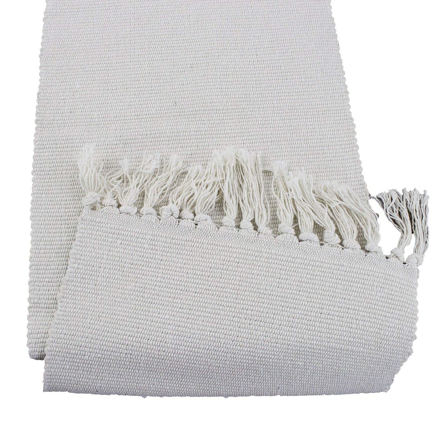 Fennco Styles Ivory Boho Tribal Textured Table Runner with Tassels - Woven Diamond Cotton Blend Table Cover for Boho Décor, Dining Table, Banquets, Family Gatherings
