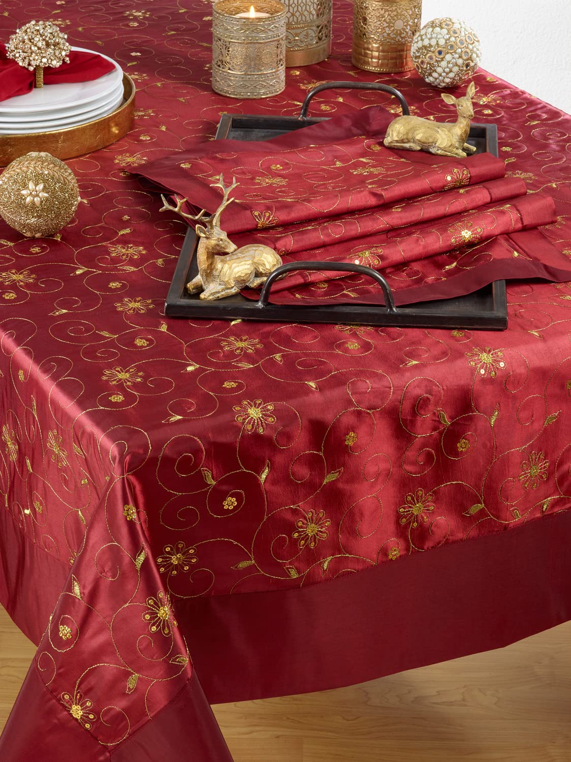 Fennco Styles Elegant Sequined & Embroidered Christmas Table Runner