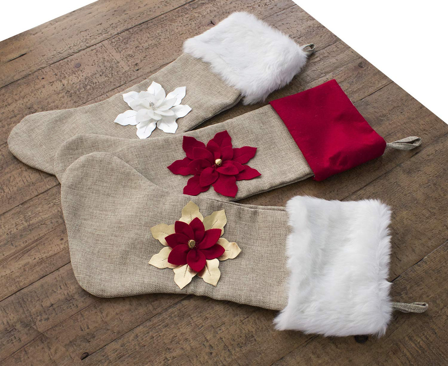 Fennco Styles Unique 3D Poinsettia Christmas Tree Skirt 53 Inch Round - Natural Christmas for Holiday Decoration, Home Décor and Special Events