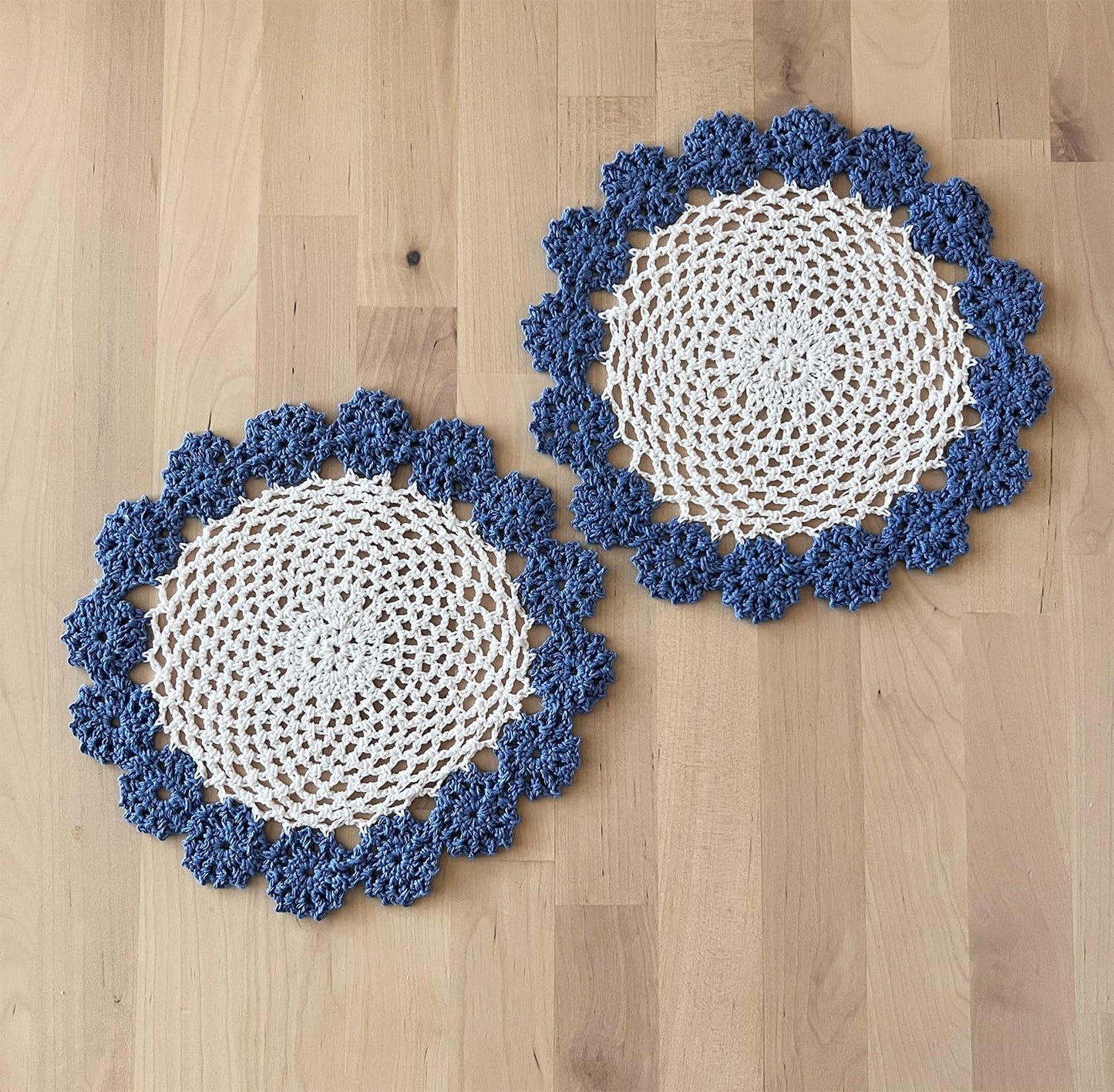 Fennco Styles Handmade Two-Tone Floral Crochet Tray Doily, 9" Round - Cloth Placemat for Everyday Use, Holidays, Home Décor, Cocktail Party, Tea Party, Special Occasion