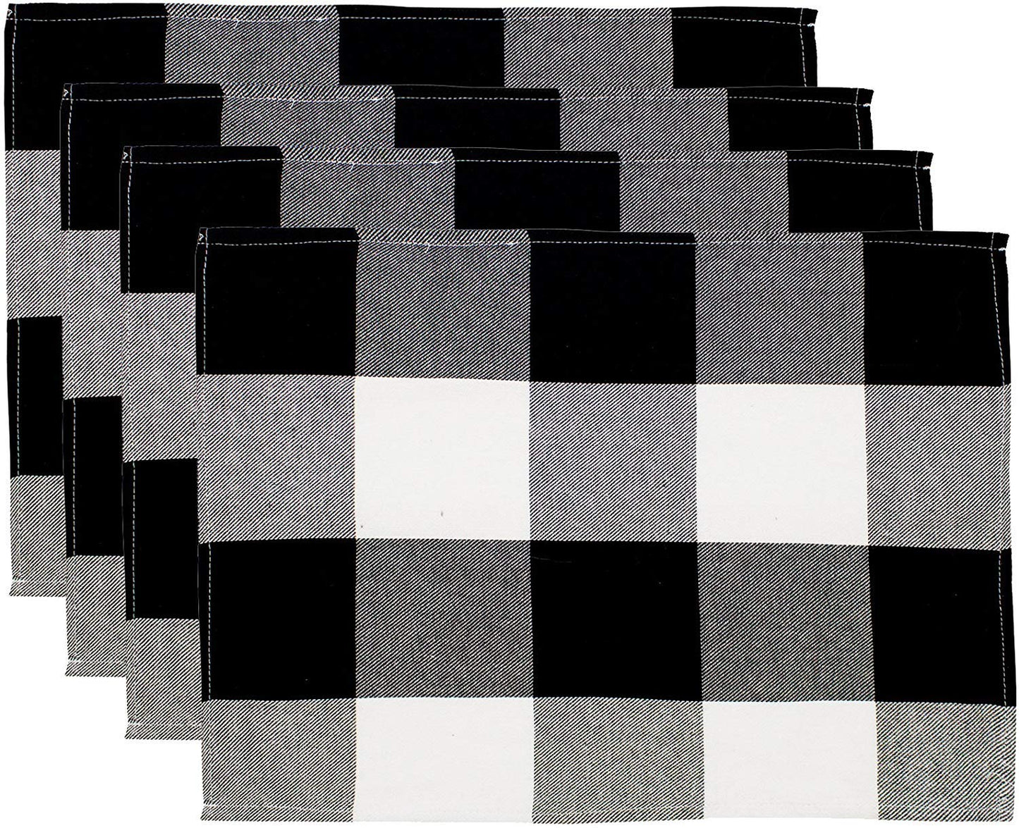 Fennco Styles Holiday Black Buffalo Check Plaid Cotton Placemats 14"x20", Set of 4