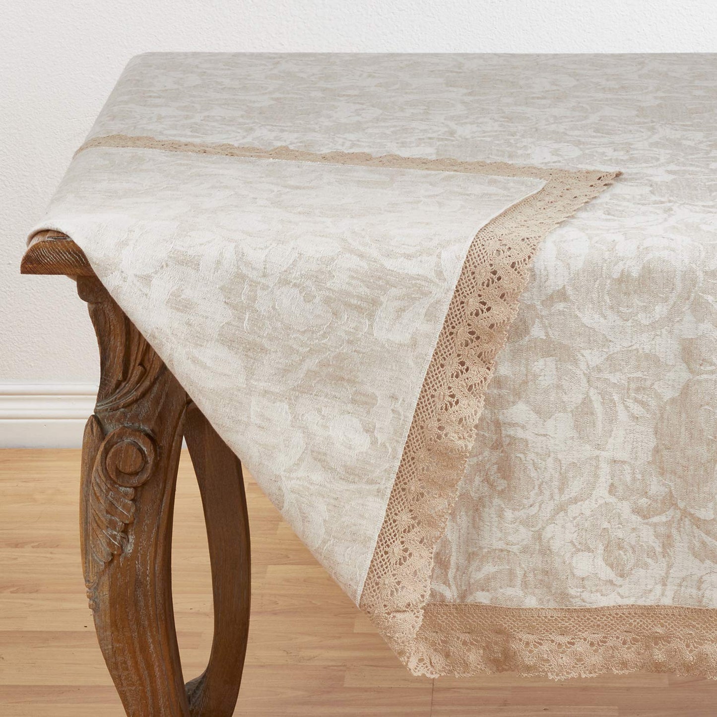 Fennco Styles Feronia Collection Country Jacquard Lace Trim Cotton Blend Table Linen – Natural Table Runner for Banquet, Family Gathering, Special Events and Home Décor