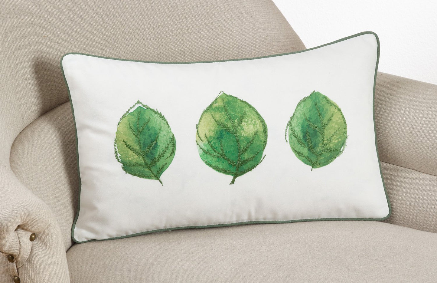 Fennco Styles Embroidered and Printed Leaf Decortative Throw Pillow 12"x20" (Leaf)