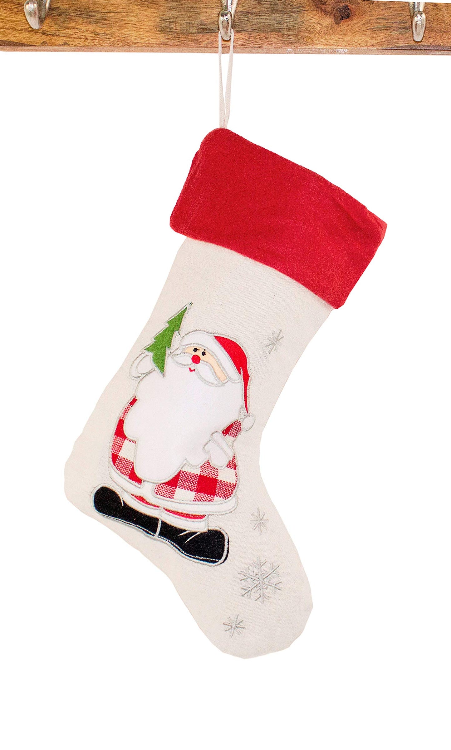 Fennco Styles Holiday Christmas Patterned Linen Hanging Stocking