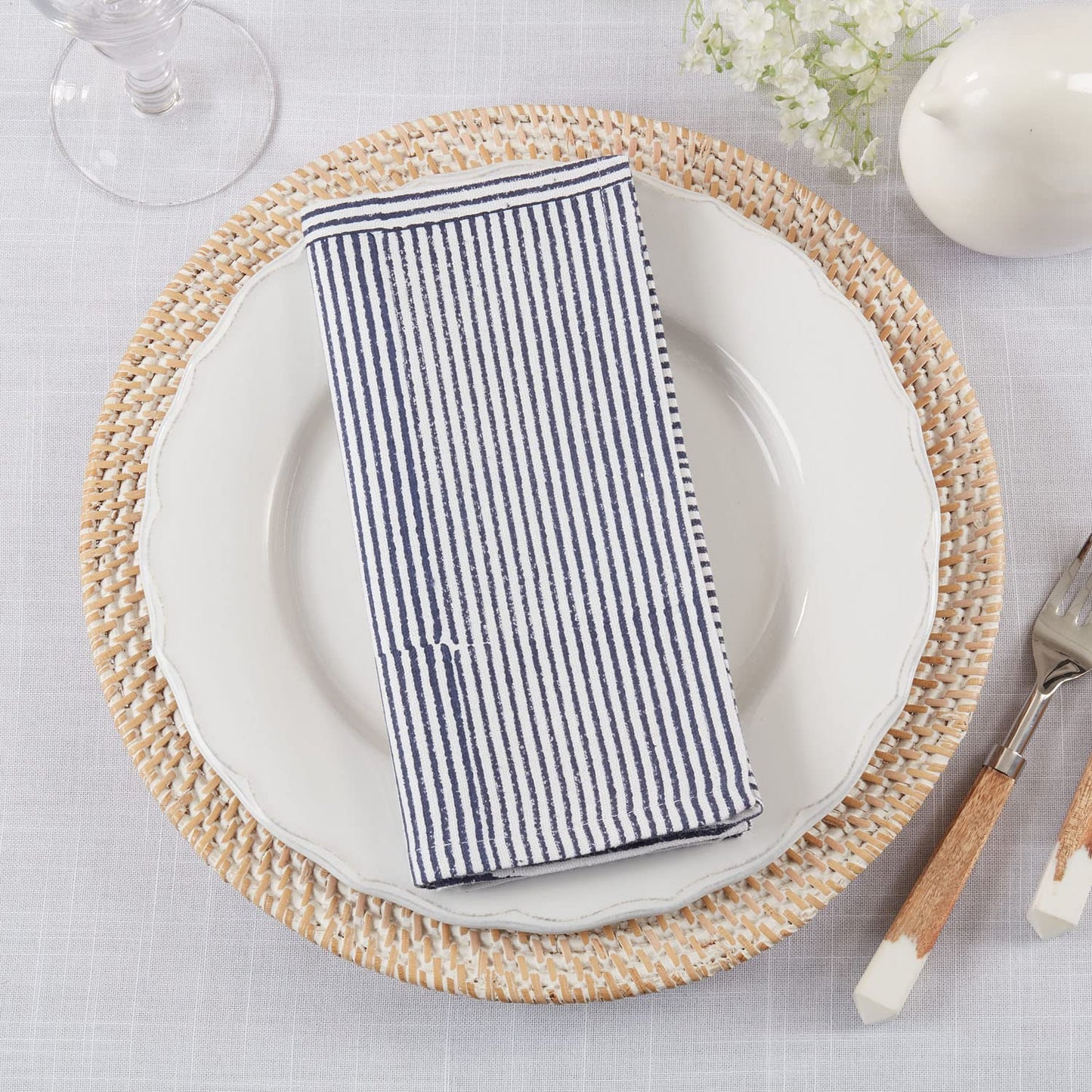 Fennco Styles Navy Blue Block Print Cotton Placemats 14" W X 20" L, Set of 4