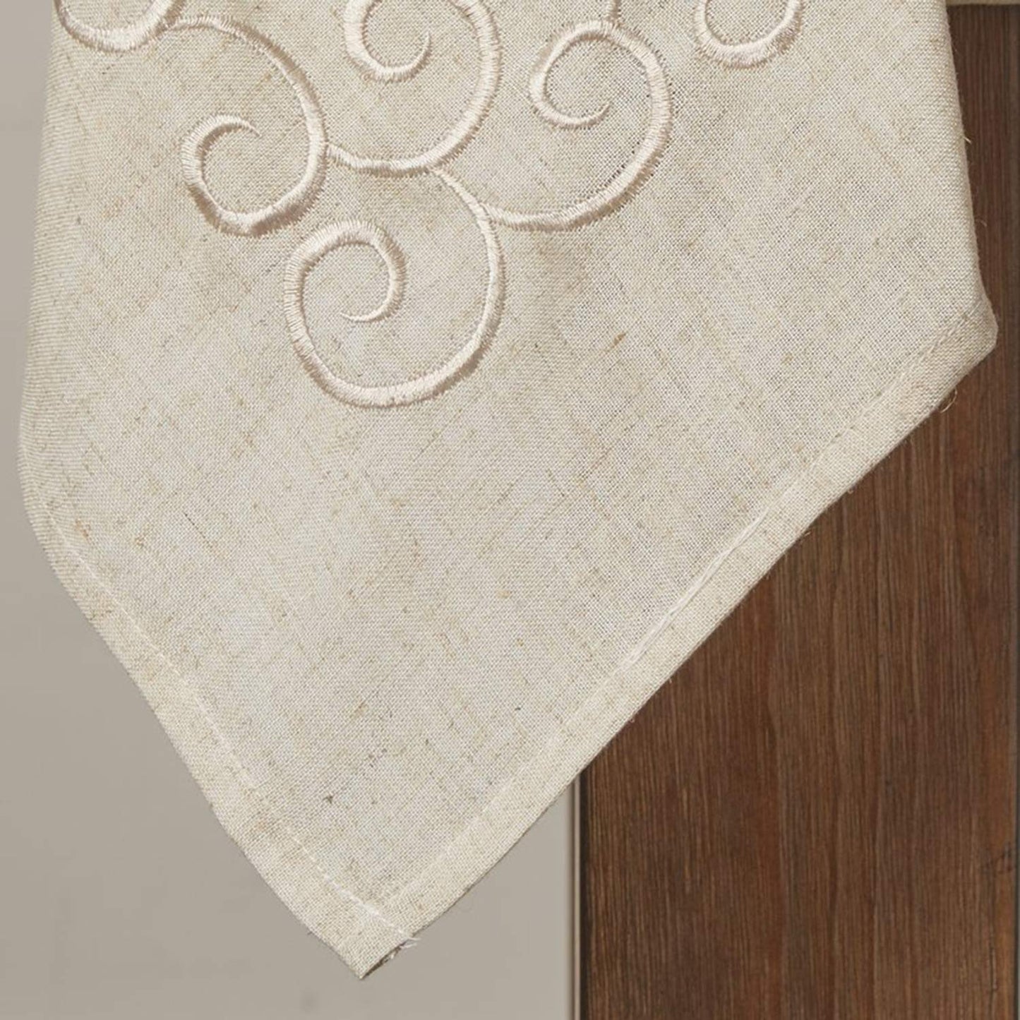 Fennco Styles Classic Embroidery Scroll Border Linen Blend Tablecloth - Natural Tablecloth for Wedding, Banquet, Special Events and Home Décor