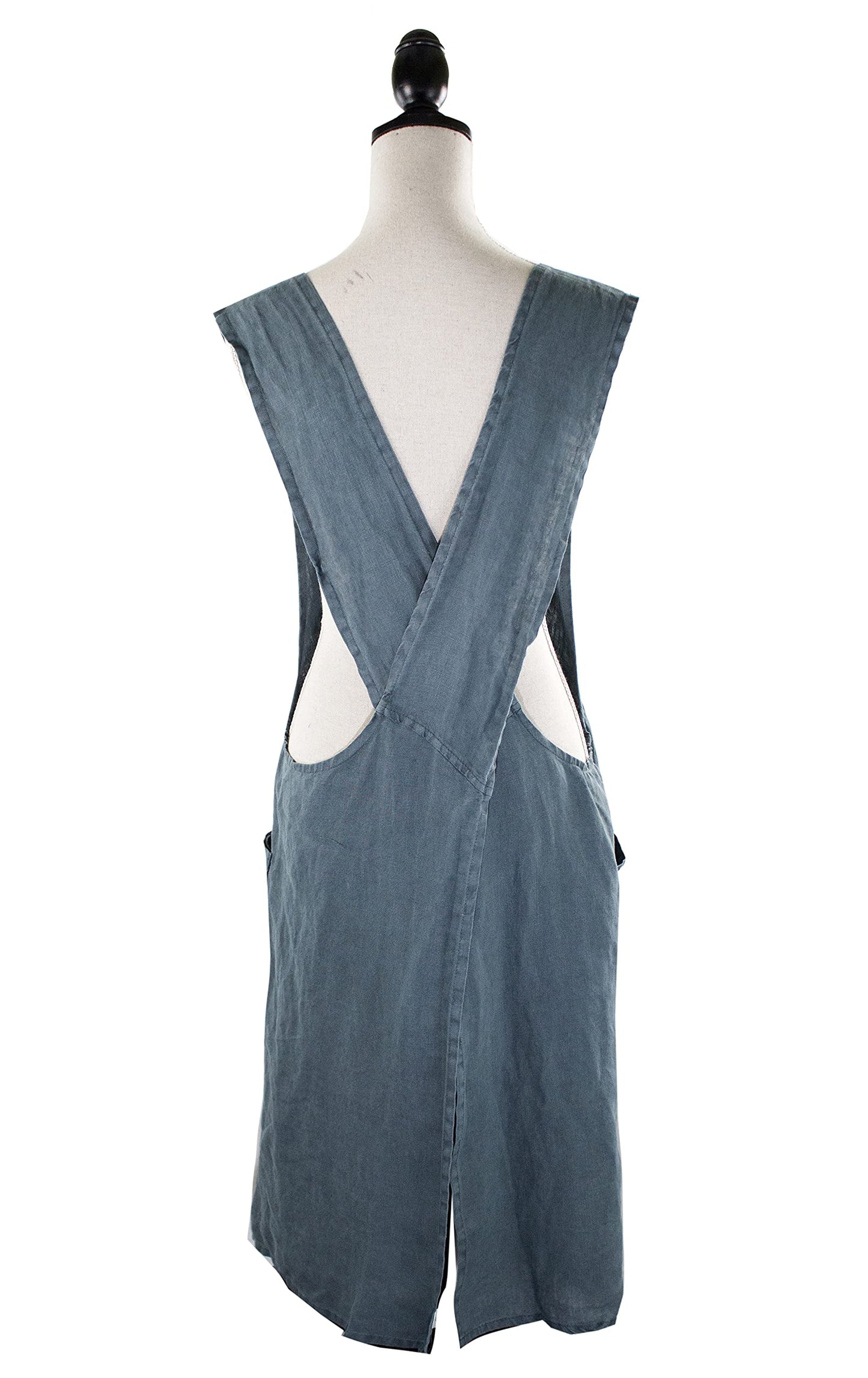 Fennco Styles Solid Criss Cross Back Apron Pure 100% Linen Cooking Kitchen Apron