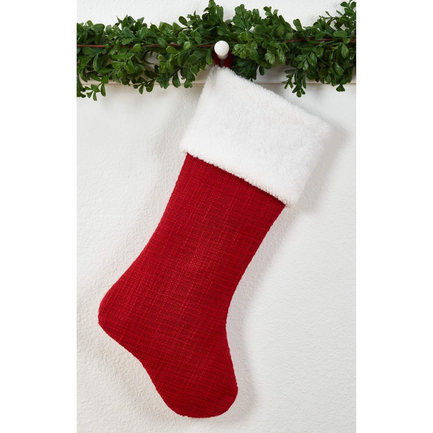 Fennco Styles Holiday Christmas Textured Cotton Christmas Stocking with Sherpa Border