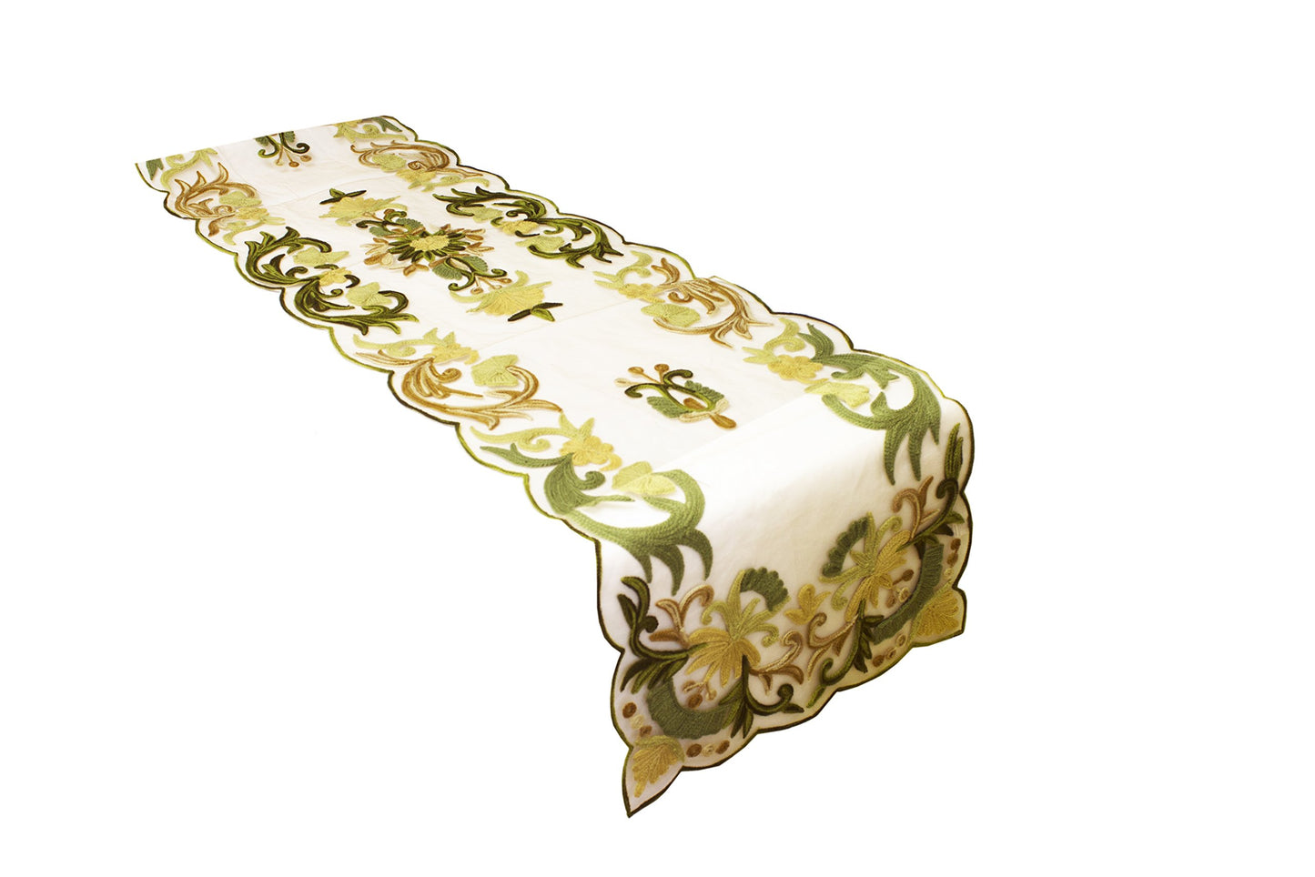 Fennco Styles Elegant Embroidered Floral Woven Table Runner - 2 Colors - 16"x72" (Green)