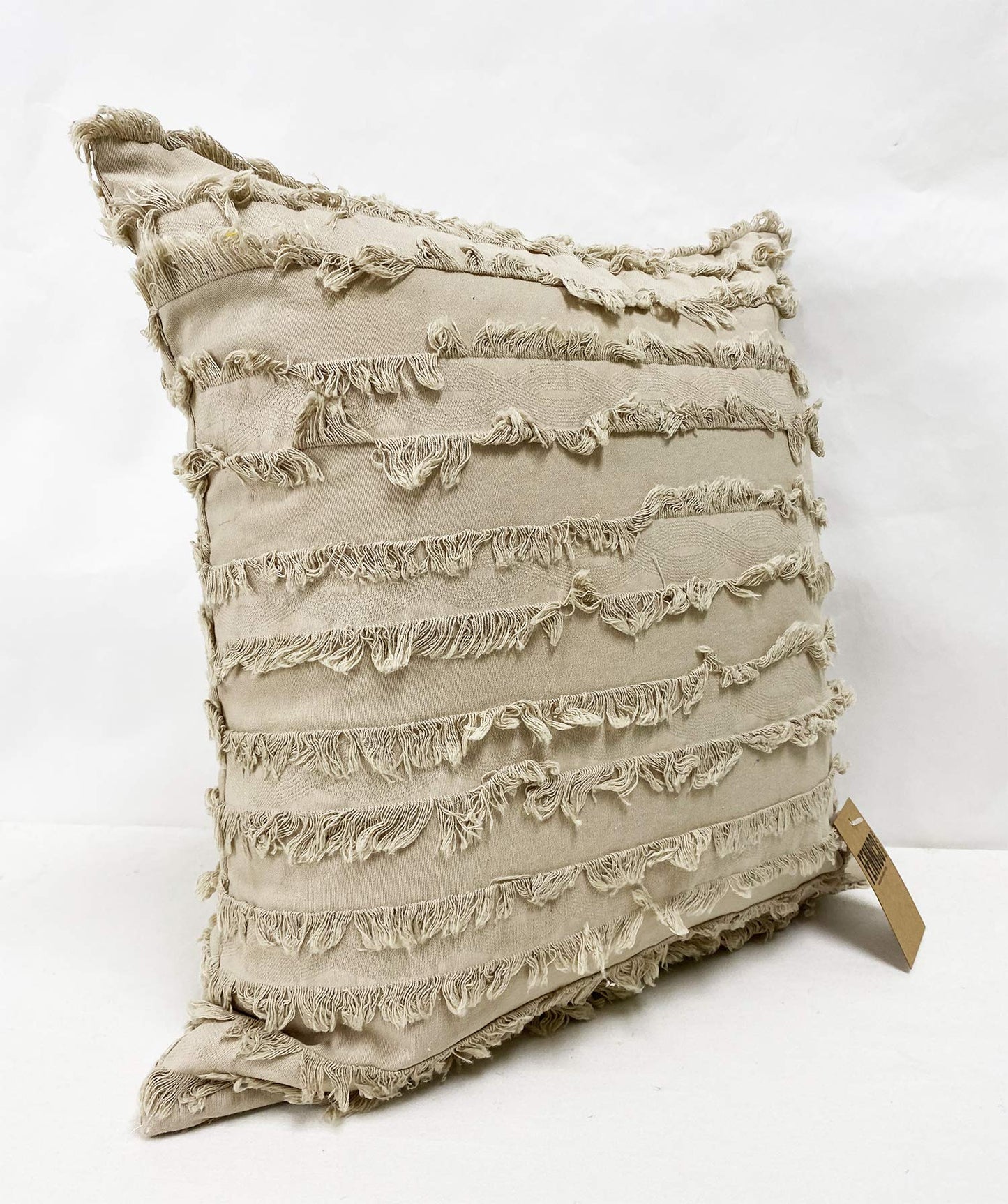 Fennco Styles Modern Fringe Stripe Cotton Decorative Throw Pillow Cover 17" W x 17" L - Cotton Cushion Case for Home, Farmhouse, Couch, Living Room, Bedroom and Office Décor