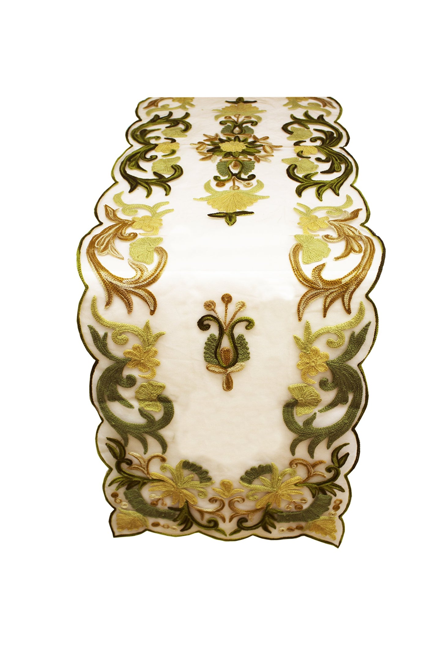 Fennco Styles Elegant Embroidered Floral Woven Table Runner - 2 Colors - 16"x72" (Green)