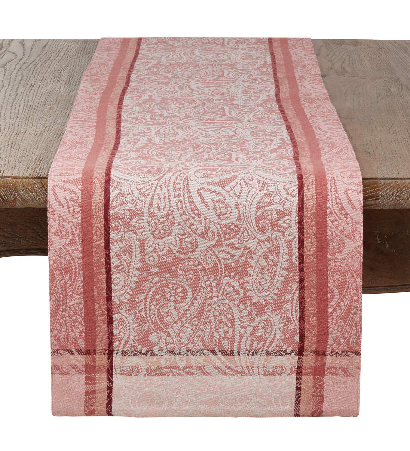 Fennco Styles Clodia Collection Classic Paisley Jacquard Striped 100% Cotton 13 x 72 Inch Table Runner – Salmon Table Runner for Banquets, Family Gathering, Special Events and Home Décor