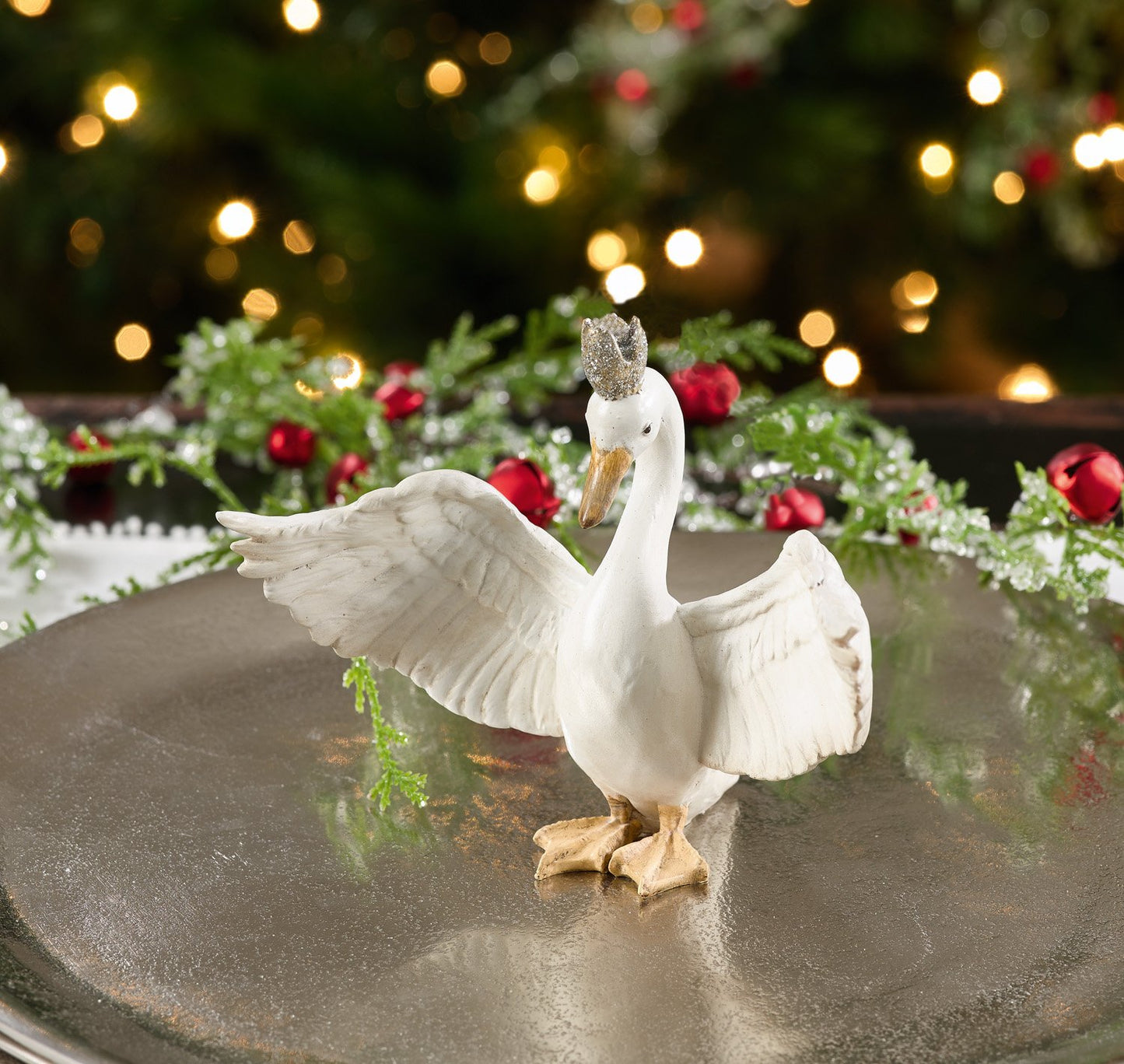 Fennco Styles Swan with Crown Christmas Holiday Decorative Figurine Statue