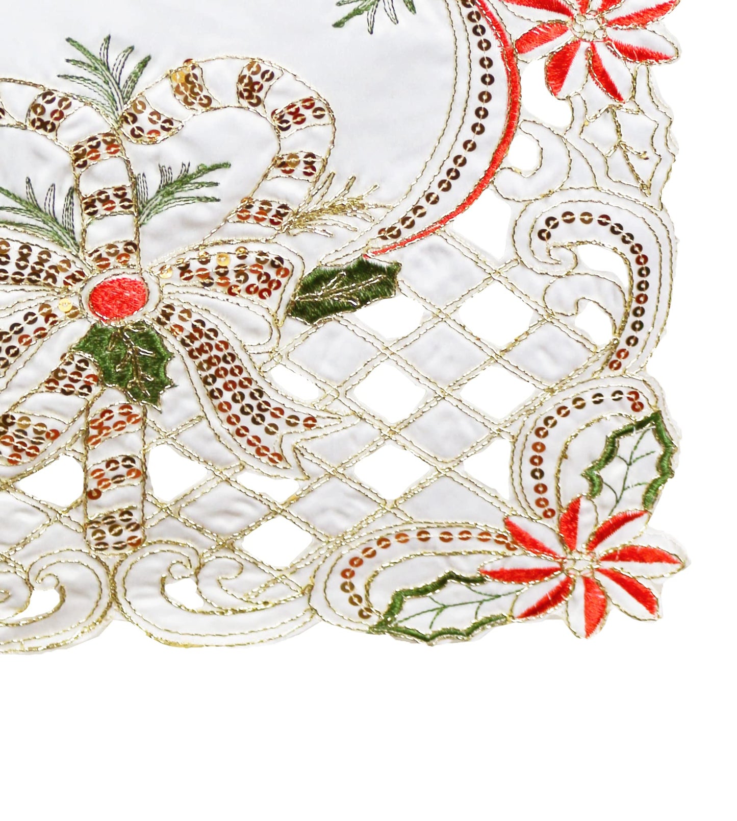 Fennco Styles Christmas Embroidered Holly Cloth Napkins 20" W x 20" L, Set of 4