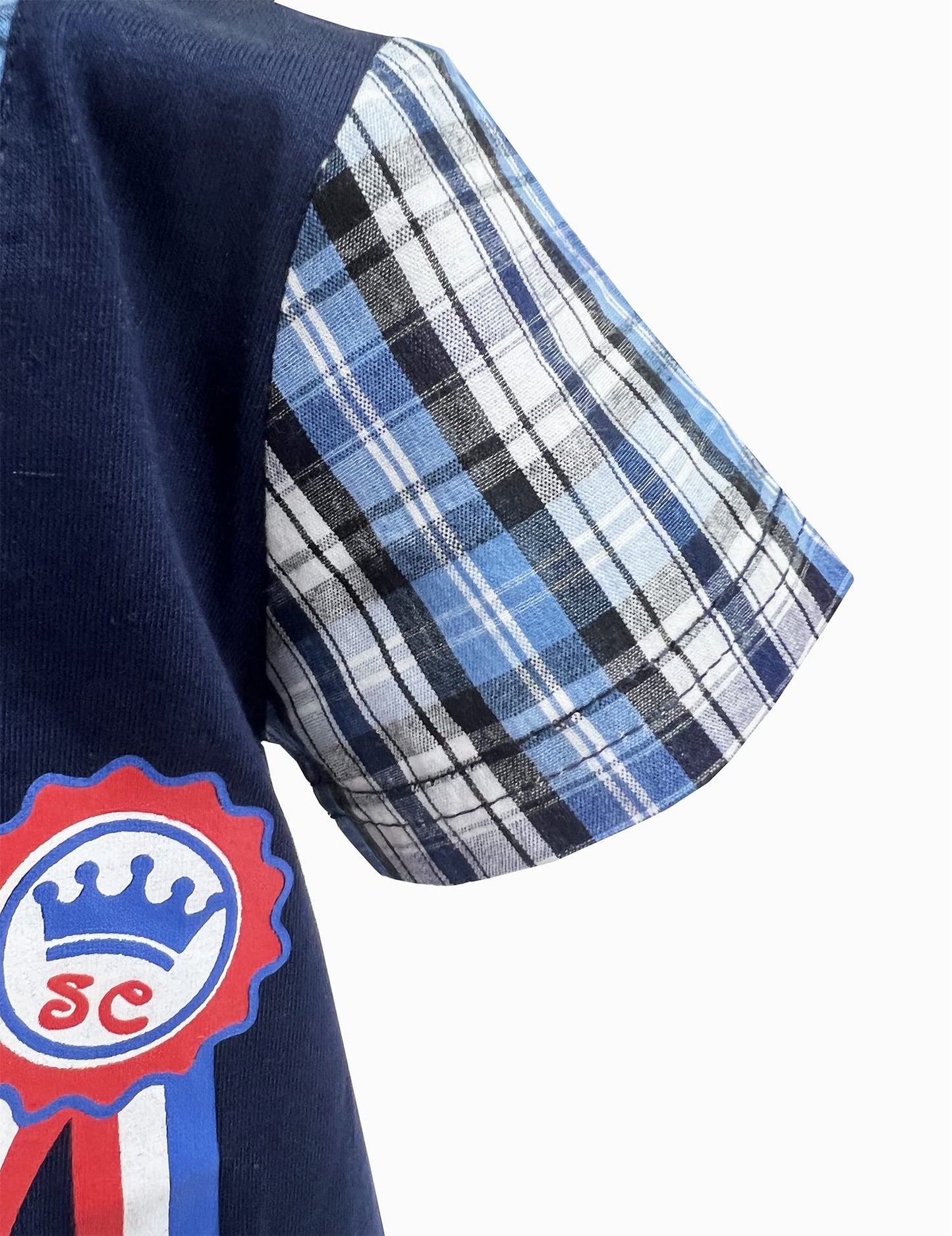 Styles I Love Infant Toddler Baby Boy Plaid Award Badge Tuxedo Baby Cotton Romper (Navy, 95/18-24 Months)