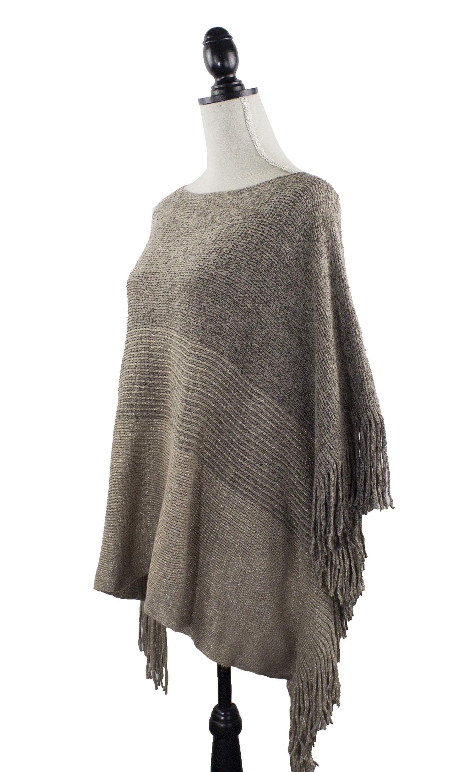 stylesilove Womens Knit Two Tone Batwing Fringe Poncho Cardigan Pullover Cozy Sweater Wrap Jacket