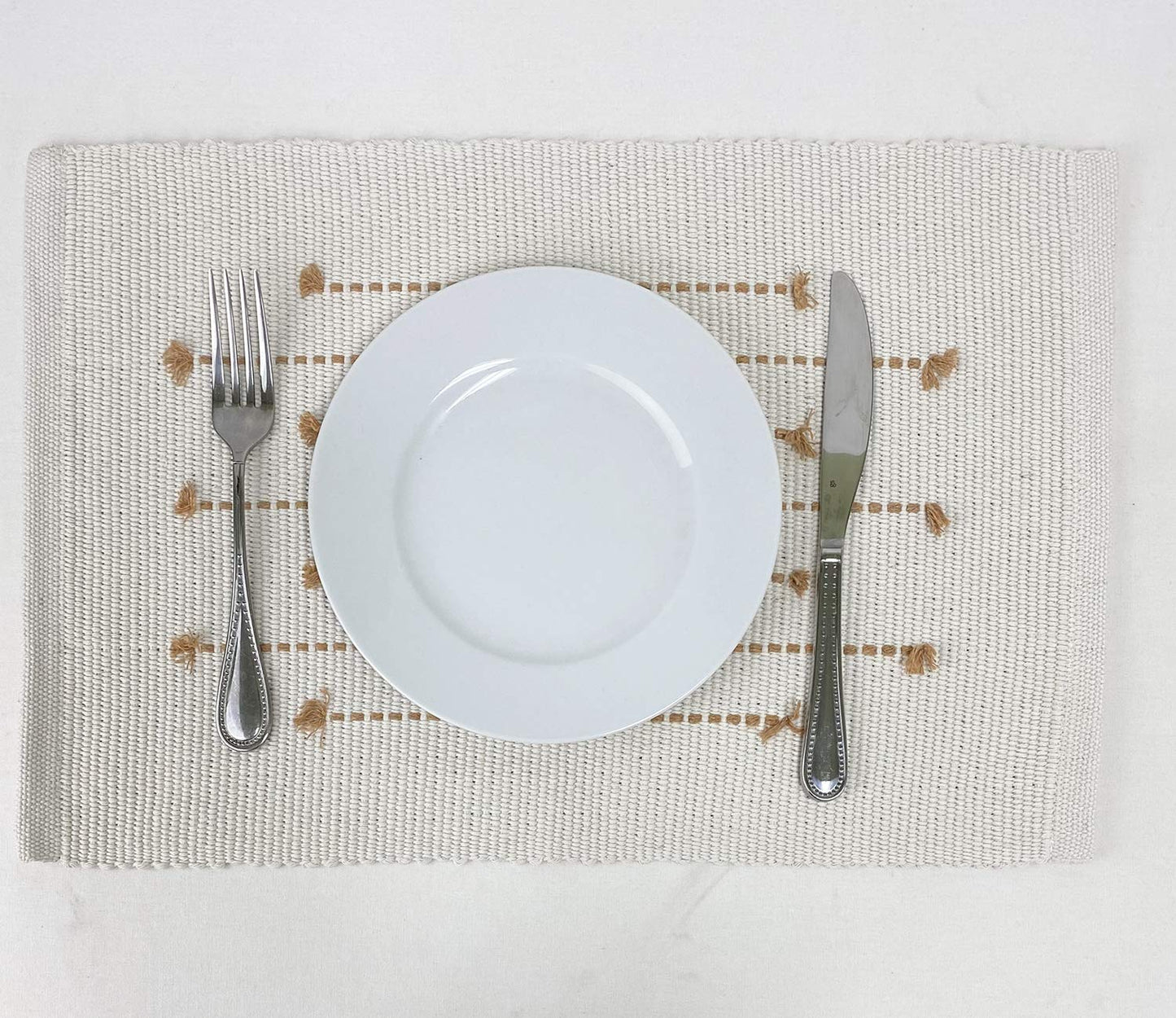 Fennco Styles Black Stripe Textured Minimalist Decorative Cotton Placemats 13" W x 19" L, Set of 6 - Heat Resistant Insulation Table Mats for Home Décor, Dining Table, Banquets and Special Events