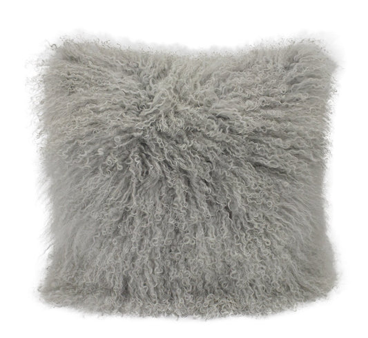 Fennco Styles Geniune Mongolian Lamb Fur Throw Pillow, Grey, 16" W x 16" L
