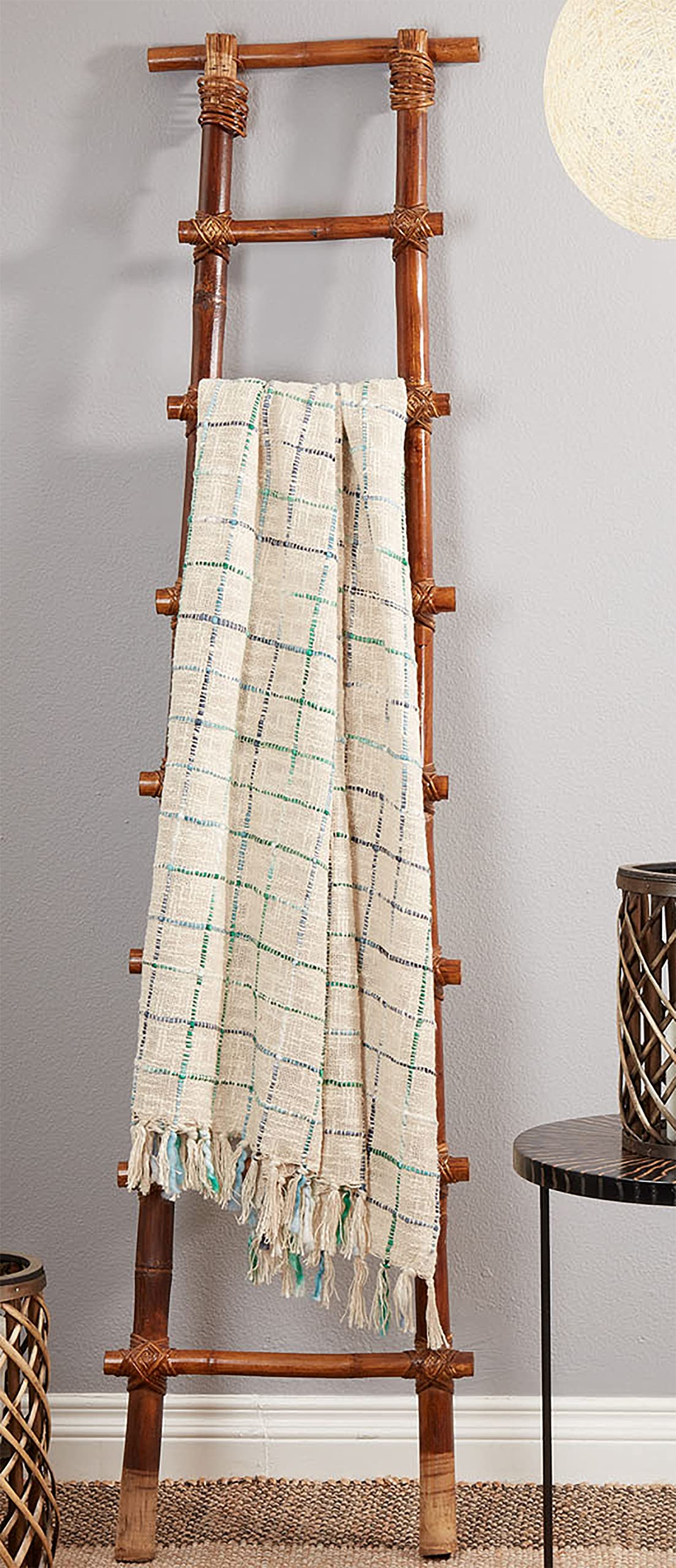 Fennco Styles Crosshatch Weave Tassel Soft Throw Blanket 50" W x 60" L – Blue Woven Blanket for Home, Couch, Bedroom, Living Room and Office Décor