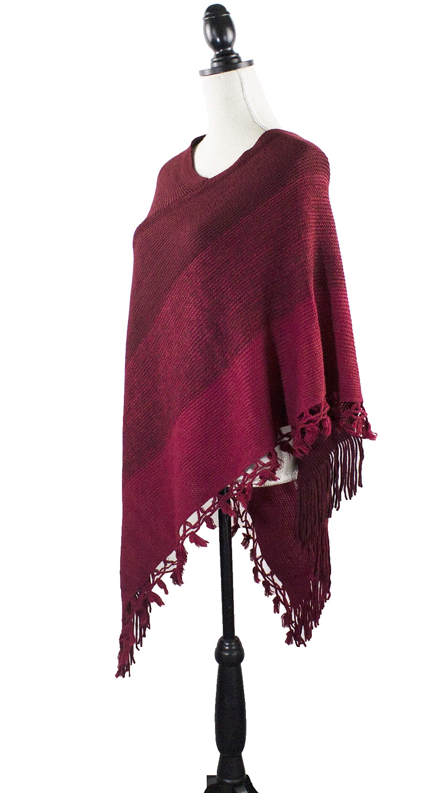 stylesilove Women Color Block Fringe Tassel Poncho Sweater Pullover Cardigan Wrap Topper for Warm Seasons